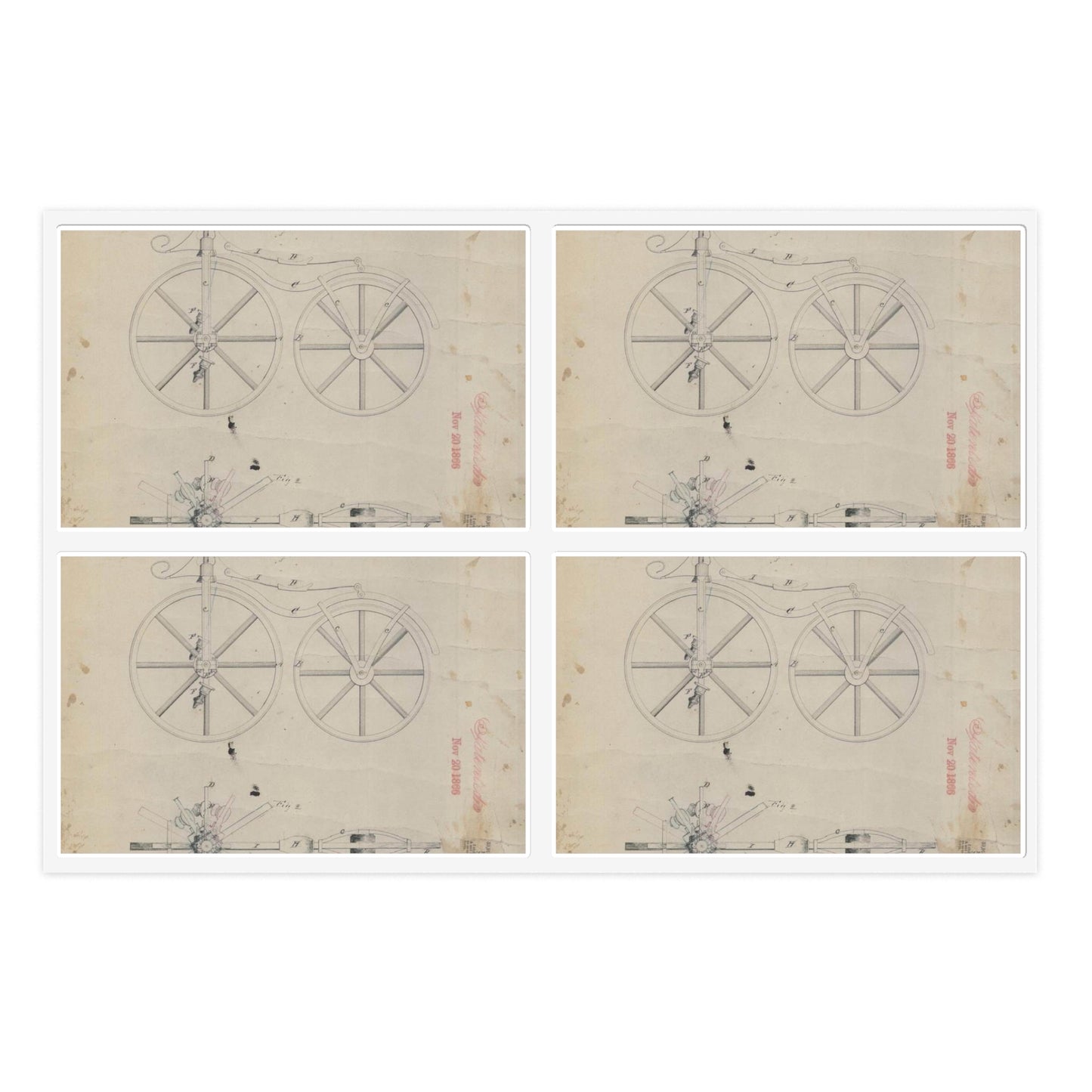 Patent drawing - for Pierre Lallement's Improvement in Velocipedes Public domain image Laminated UV Protective Vinyl Stickers