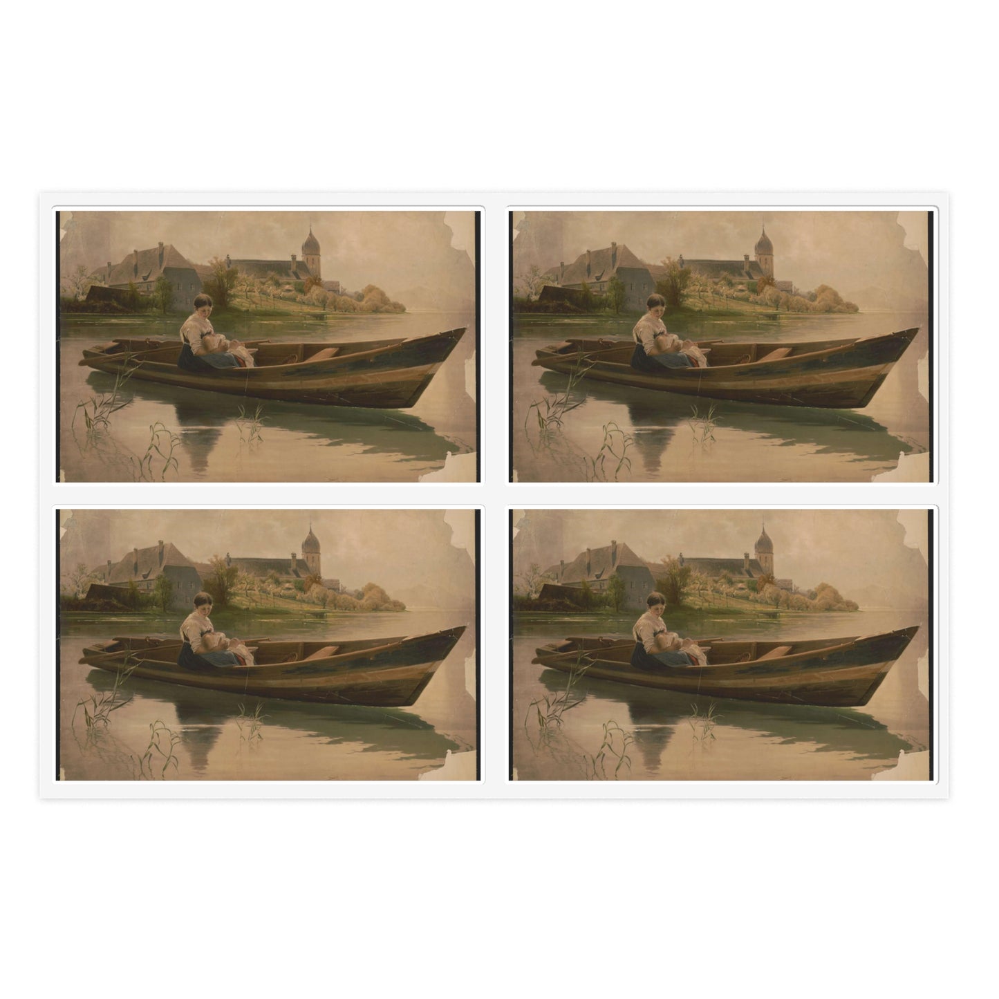 Woman holding infant in rowboat Laminated UV Protective Vinyl Stickers