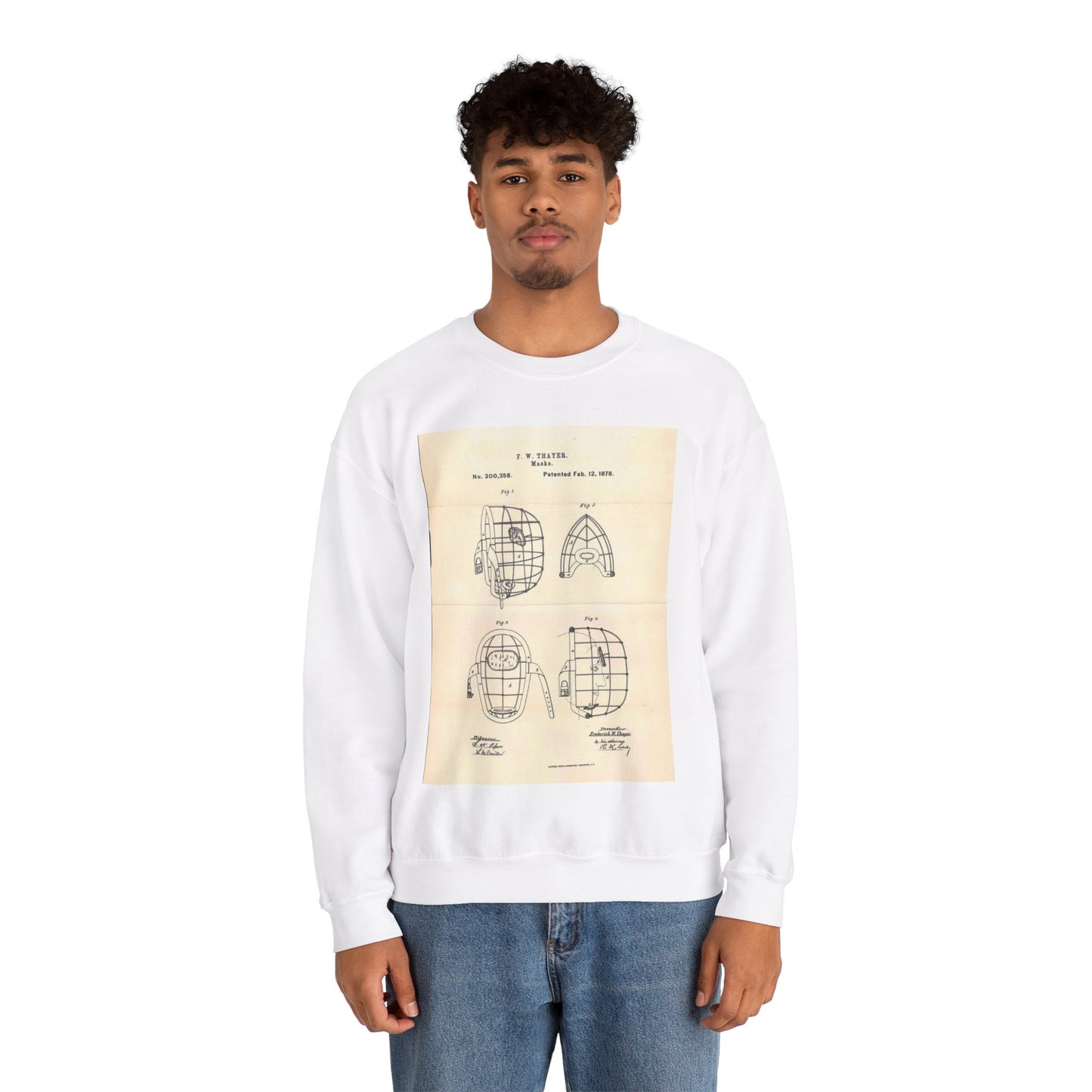 Patent Case File No. 200,358, Improvement in Masks, Inventor Frederick W. Thayer - DPLA - 7786b11b8abf0875f64205aeedc6d9c3 (page 11) White Heavy Blend Adult Crew Neck SweatShirt
