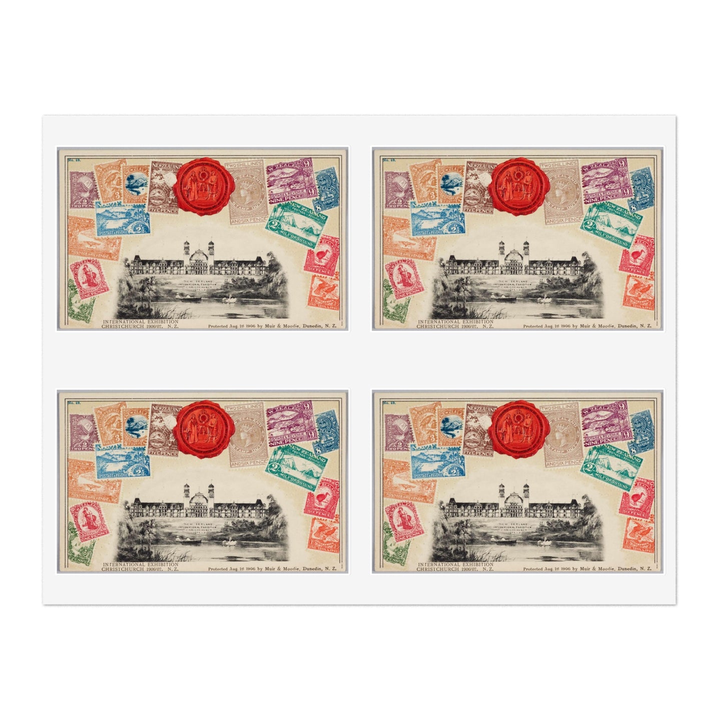 Postcard - postal stamp - Muir & Moodie, New Zealand Laminated UV Protective Vinyl Stickers