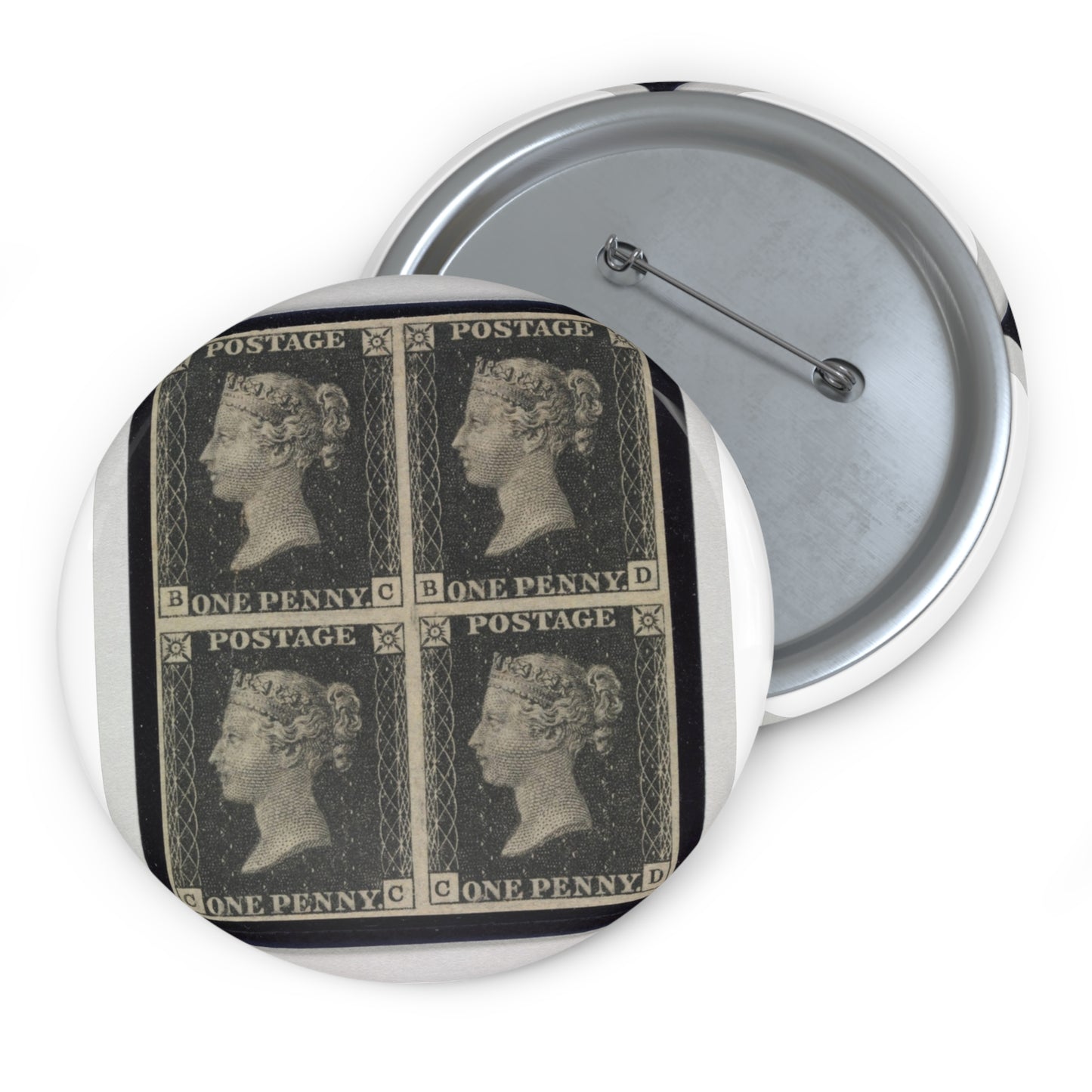 "Penny Black" postage stamps - postal stamp Pin Buttons with Crisp Design