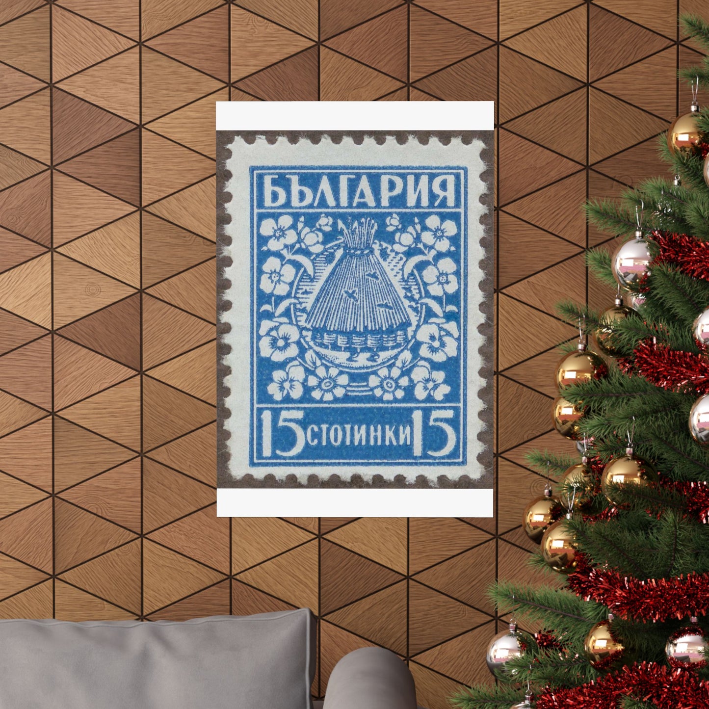 Frimärke ur Gösta Bodmans filatelistiska motivsamling, påbörjad 1950.Frimärke från Bulgarien, 1940. Motiv av bikupa. "Lanbrukspropaganda". High Quality Matte Wall Art Poster for Home, Office, Classroom