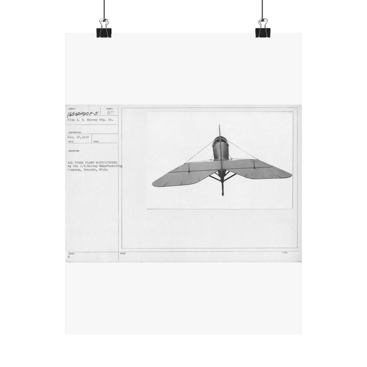 Patent drawing - Airplanes - Types - All steel manufactured by the J.W. Murray Manufacturing Company, Detroit, Michigan Public domain image High Quality Matte Wall Art Poster for Home, Office, Classroom