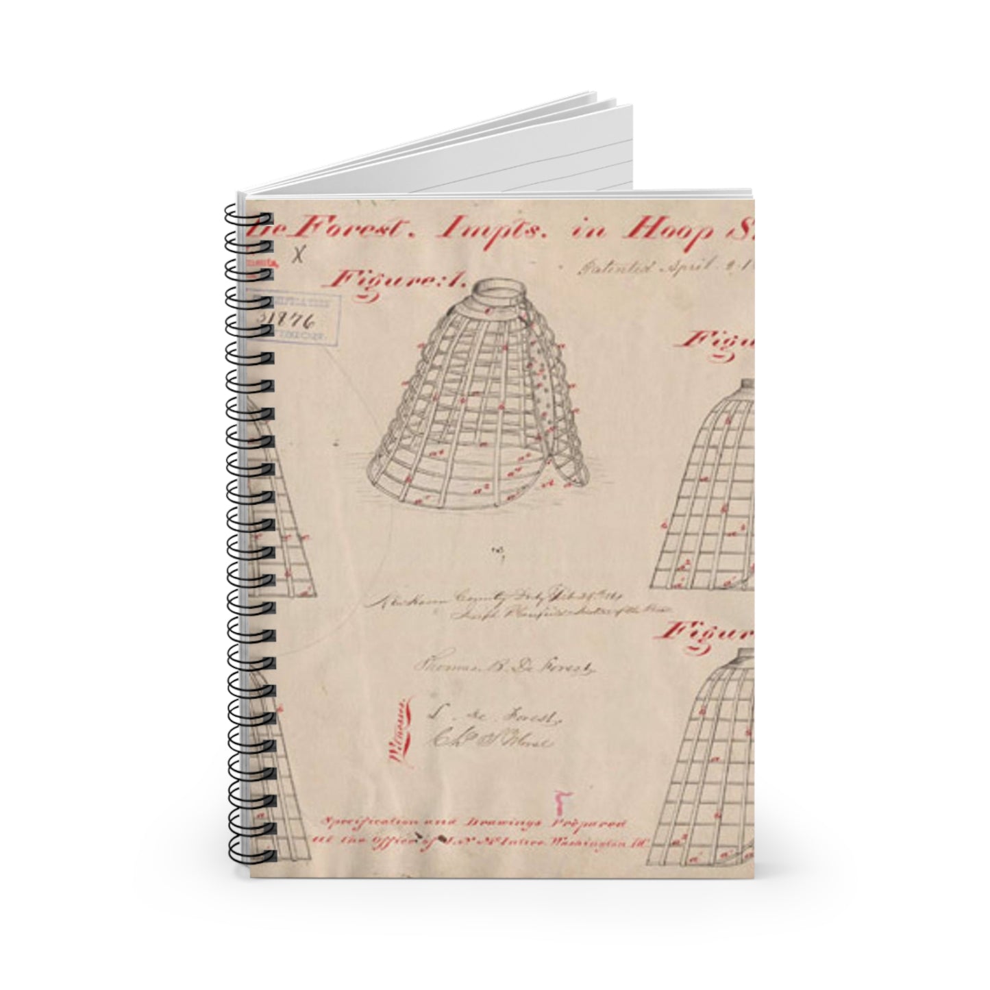 Patent drawing - Drawing of Improvements in Hoop Skirts Public domain image Spiral Bound Ruled Notebook with Printed Cover
