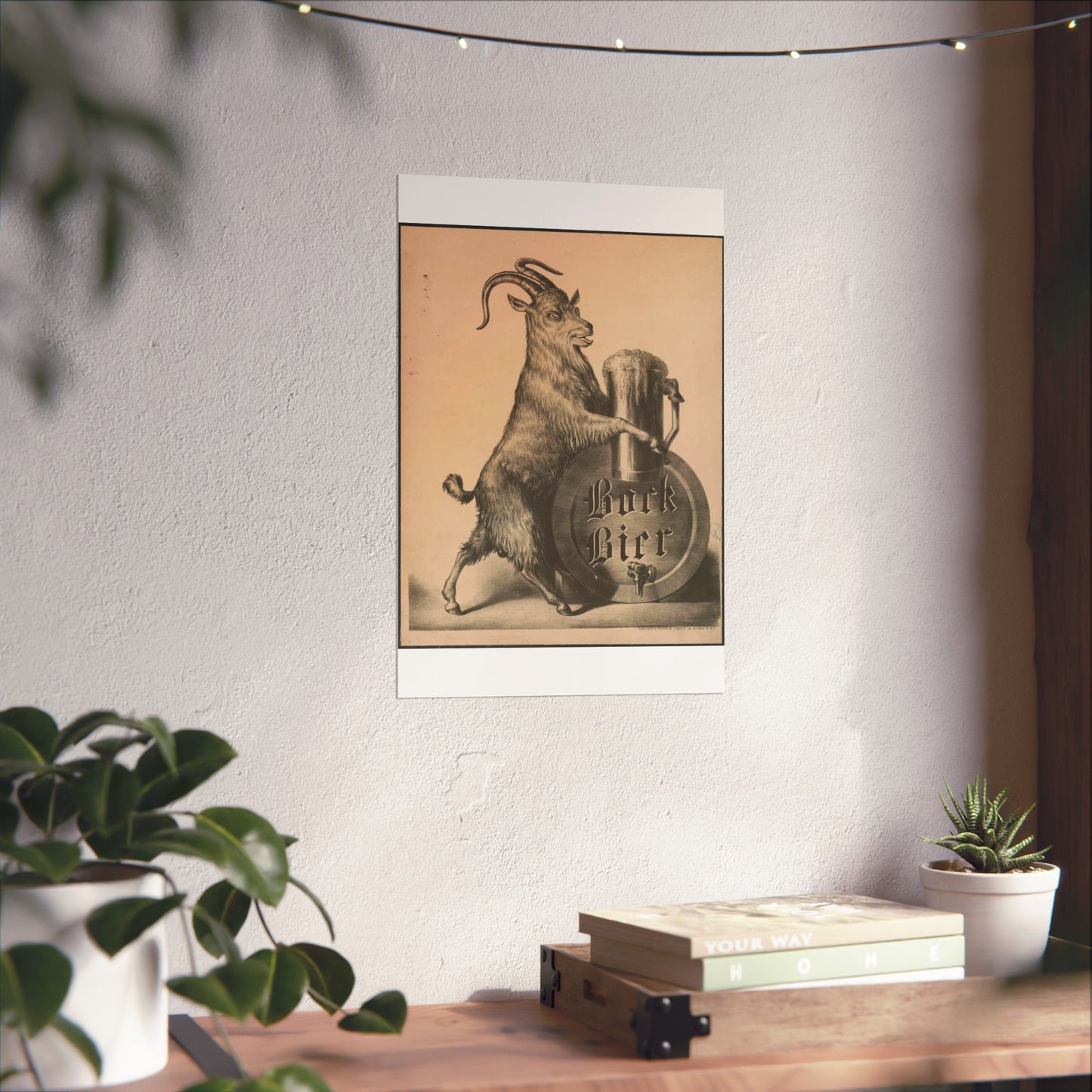 Bock Bier goat on hind legs, holding large mug of beer with front hooves High Quality Matte Wall Art Poster for Home, Office, Classroom