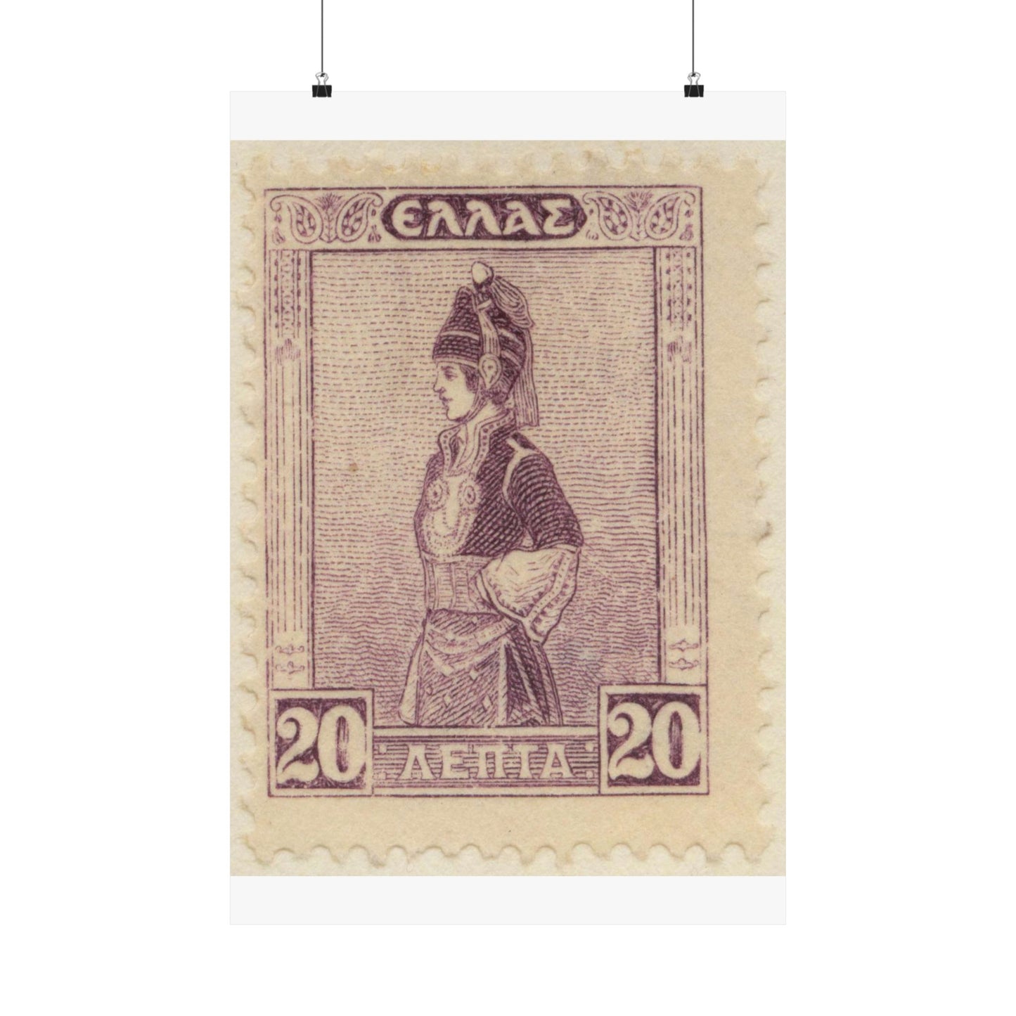 Frimärke ur Gösta Bodmans filatelistiska motivsamling, påbörjad 1950.Frimärke från GRekland, 1927. Motiv av Mecedonisk dräkt. High Quality Matte Wall Art Poster for Home, Office, Classroom