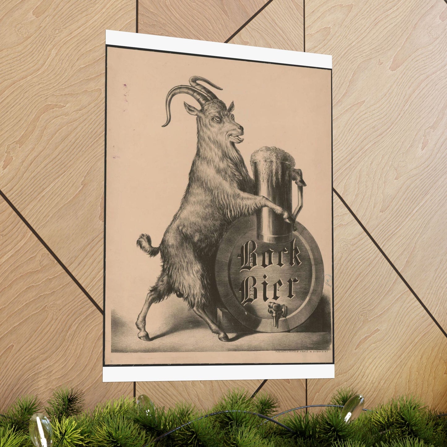 Bock Bier goat on hind legs, holding large mug of beer with front hooves High Quality Matte Wall Art Poster for Home, Office, Classroom