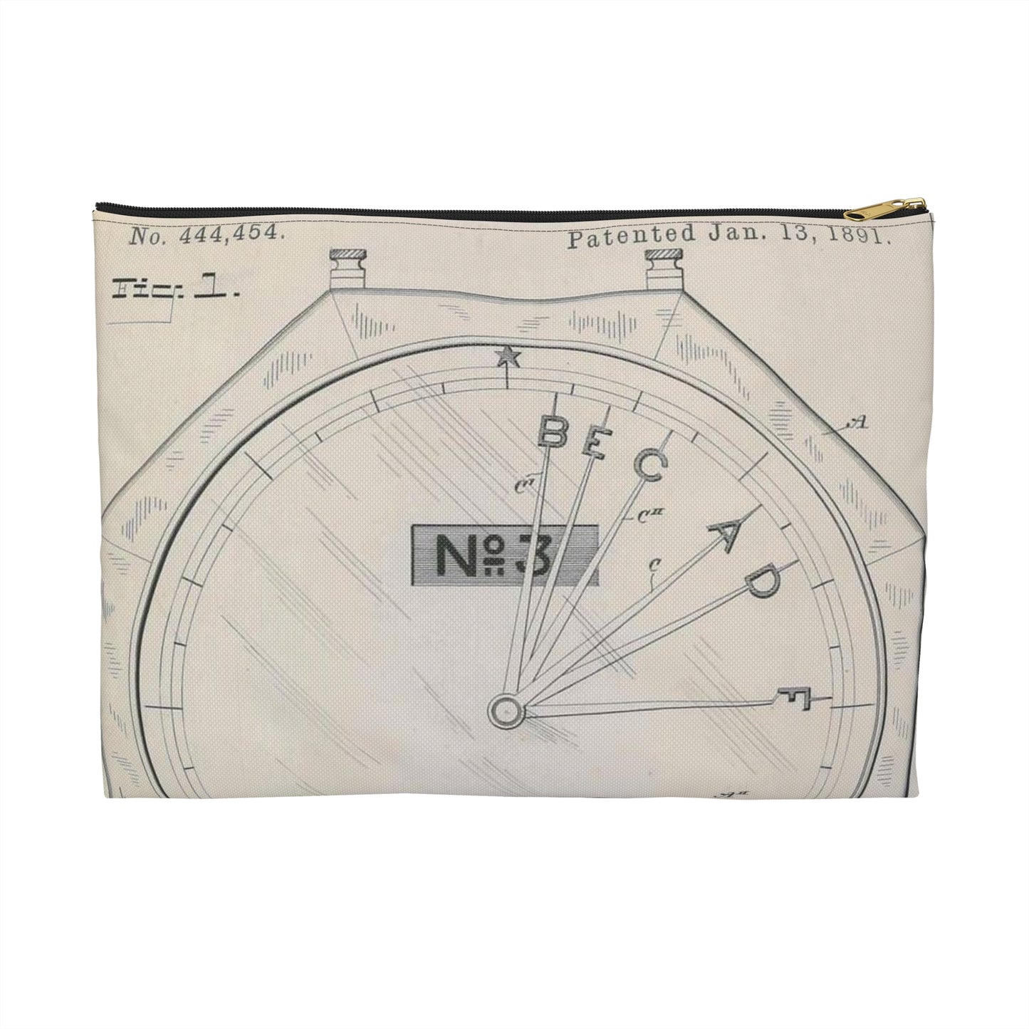 Patent drawing - for S. D. Mott's Racing Indicator Public domain image Large Organizer Pouch with Black Zipper