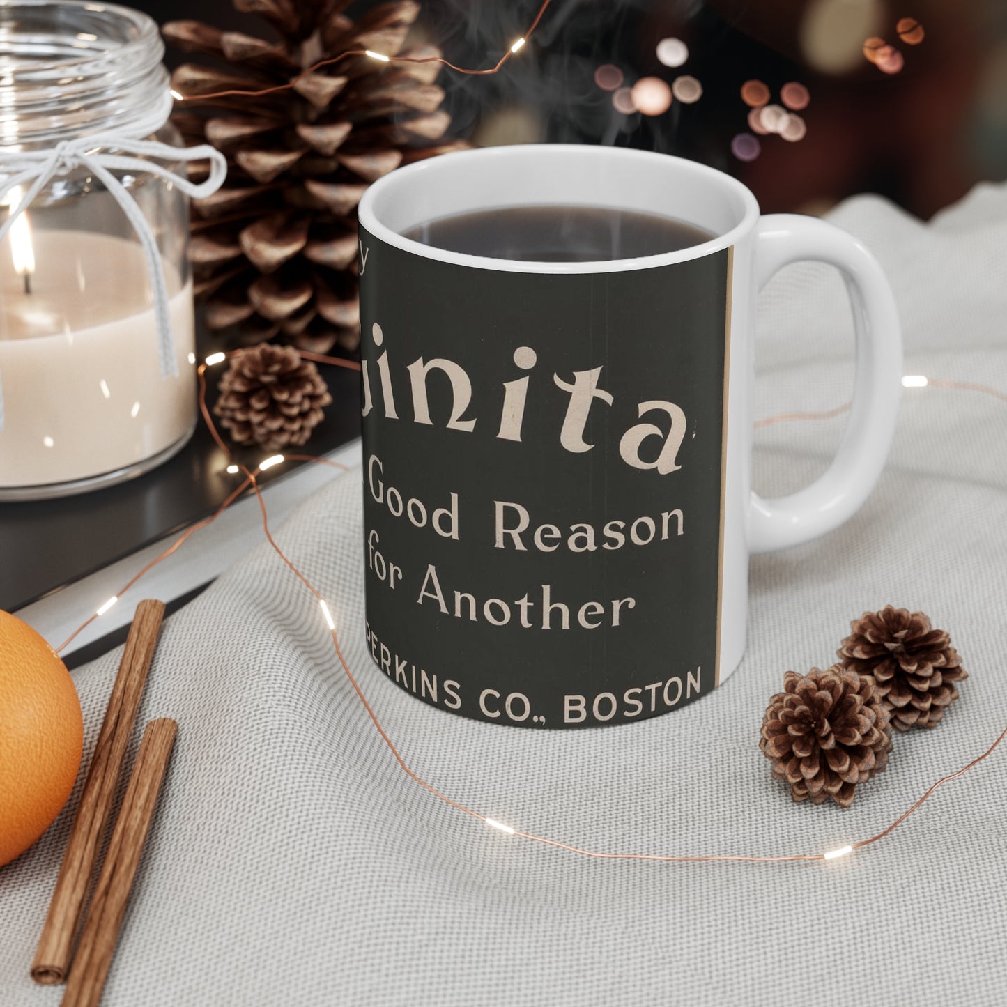 Every Ginita cigar a good reason for another, C.B. Perkins Co., Boston Beautiful Novelty Ceramic Coffee Mug 11oz