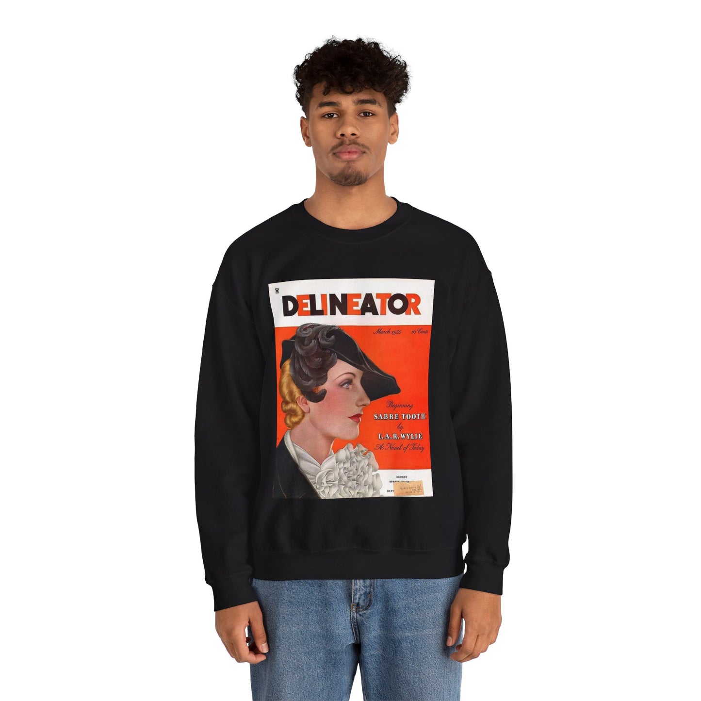 Delineator 1935-03 - Art Deco public domain image Black Heavy Blend Adult Crew Neck SweatShirt