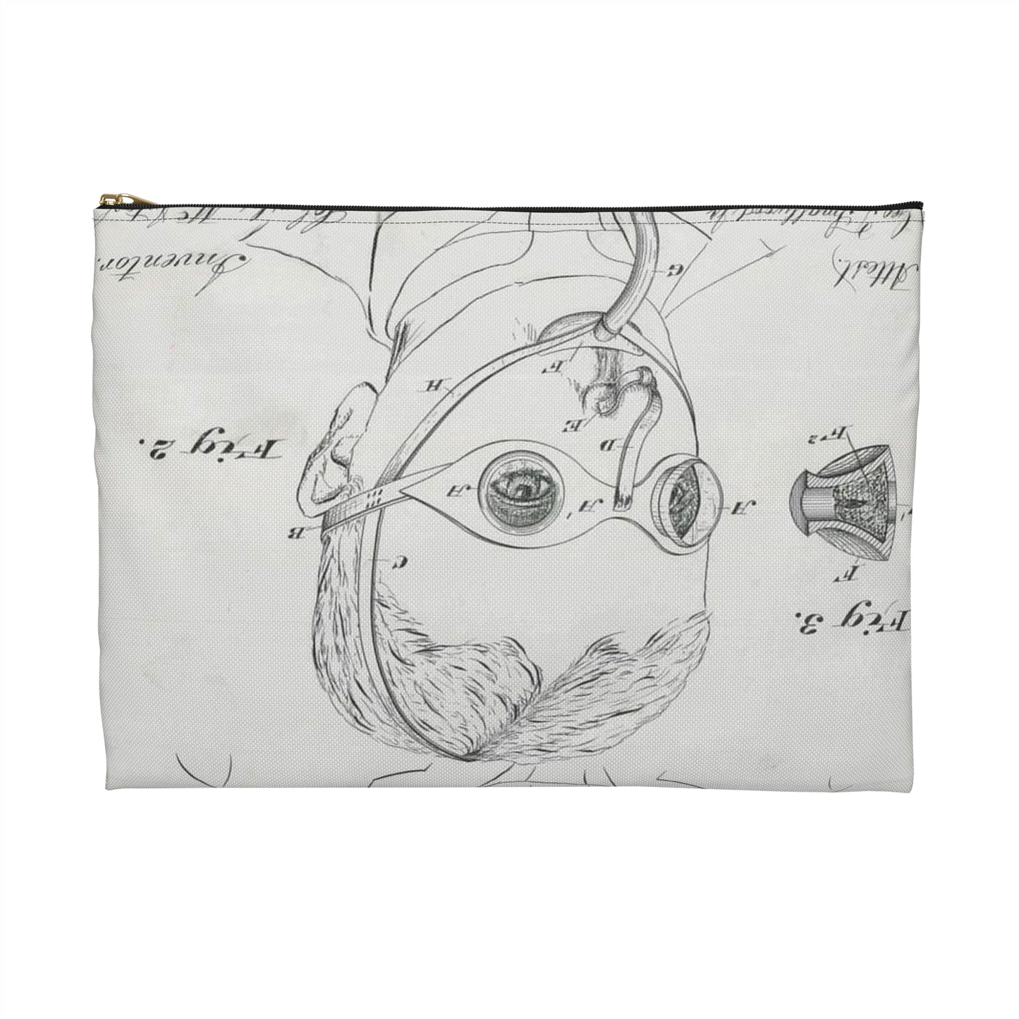 Patent drawing - for C. McIntosh's Fire Mask Public domain image Large Organizer Pouch with Black Zipper