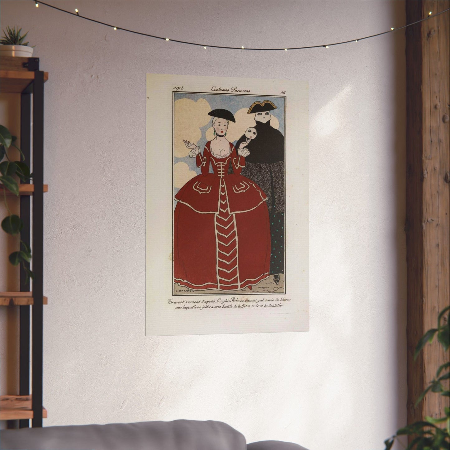 Fancy dress (Travestissement d'aprés Longhi - Robe de damas galonnée de blanc sur laquelle on jettera une baiite de taffetas noir et de dentelle) (CBL WEp 0847) High Quality Matte Wall Art Poster for Home, Office, Classroom