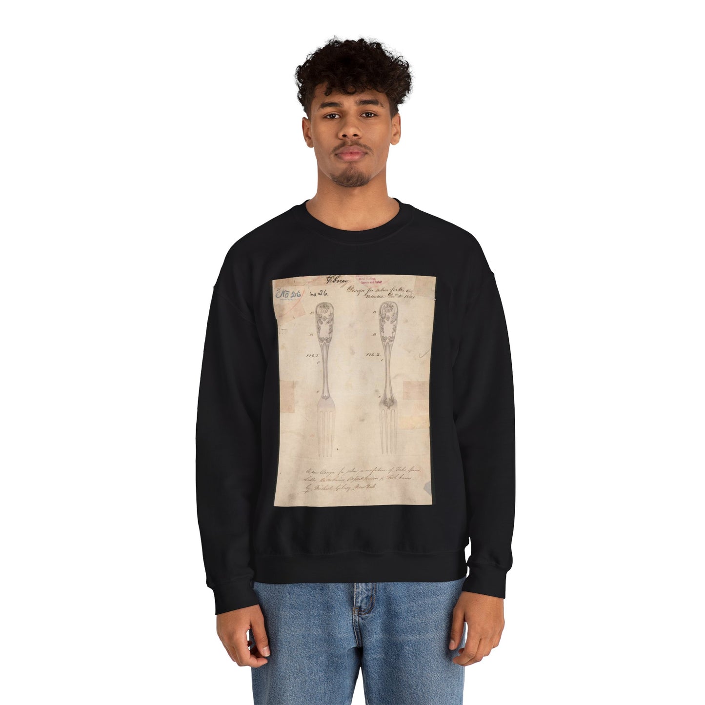 Patent drawing - Drawing of Design for Silver Forks Public domain image Black Heavy Blend Adult Crew Neck SweatShirt