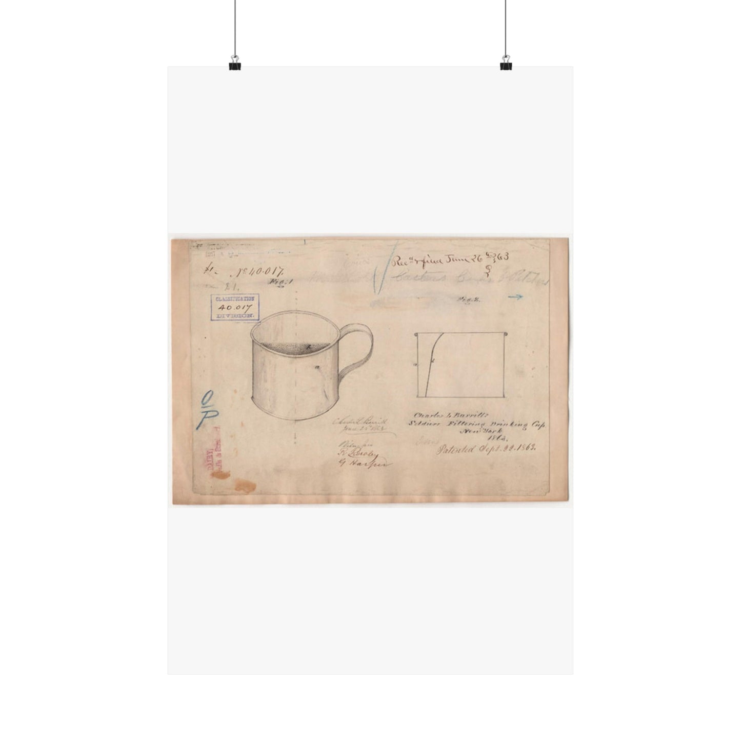 Patent drawing - Drawing of Soldiers Filtering Drinking Cup Public domain image High Quality Matte Wall Art Poster for Home, Office, Classroom