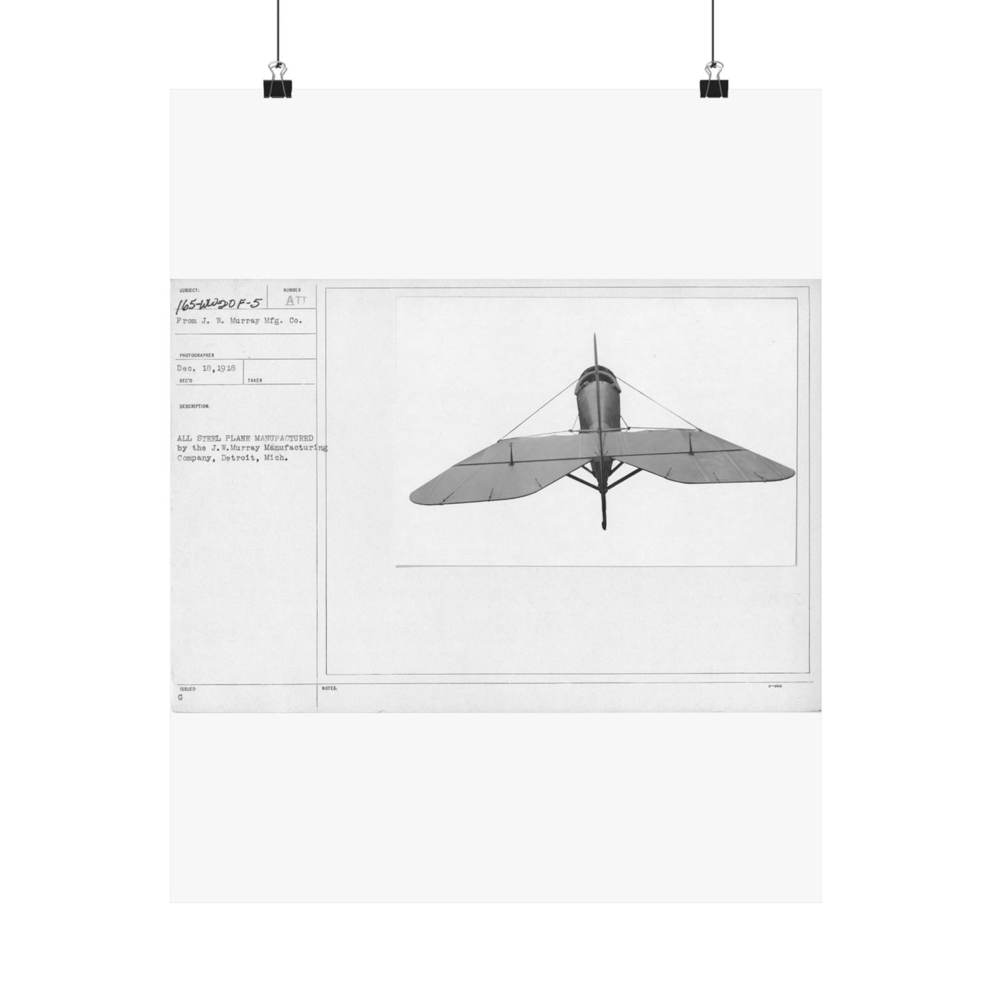 Patent drawing - Airplanes - Types - All steel manufactured by the J.W. Murray Manufacturing Company, Detroit, Michigan Public domain image High Quality Matte Wall Art Poster for Home, Office, Classroom