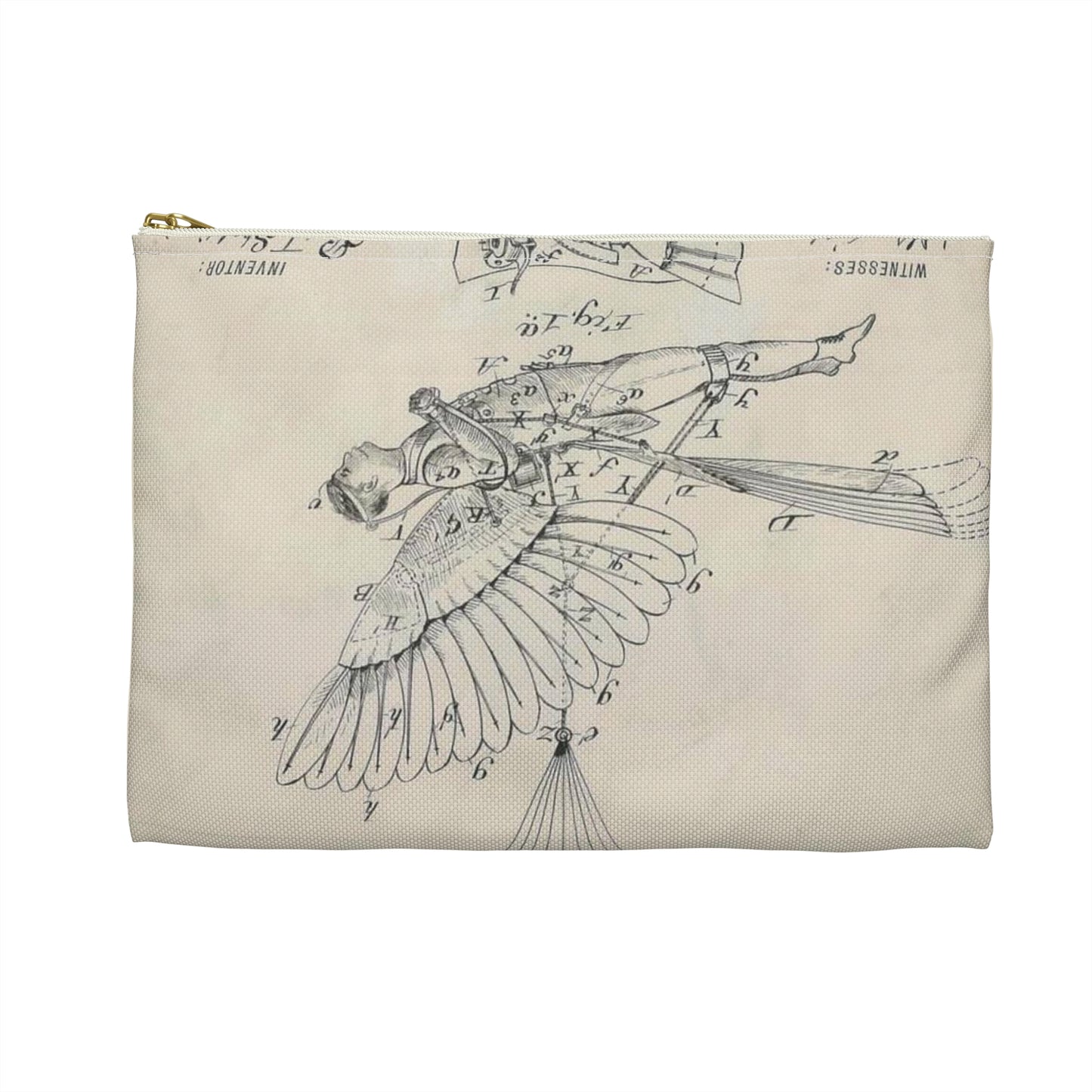 Patent drawing - for R. J. Spalding's Flying Machine Public domain image Large Organizer Pouch with Black Zipper