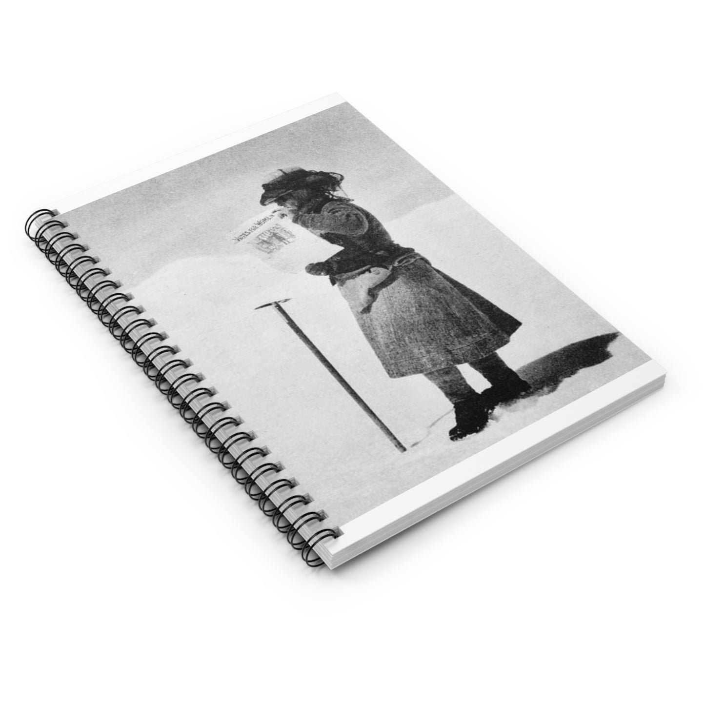 FannyBullockWorkmanVotesWomen - A woman standing in the snow holding a sign Spiral Bound Ruled Notebook with Printed Cover