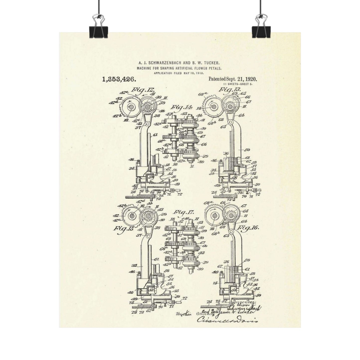 Patent Case File No. 1,353,426, Machine for Shaping Artificial-Flower Petals, Inventor(s)- Alwin J. Schwarzenbach and Benjamin W. Tucker. - DPLA - 73ca175439733b642c8783cdd58e8940 (page 42) High Quality Matte Wall Art Poster for Home, Office, Classroom