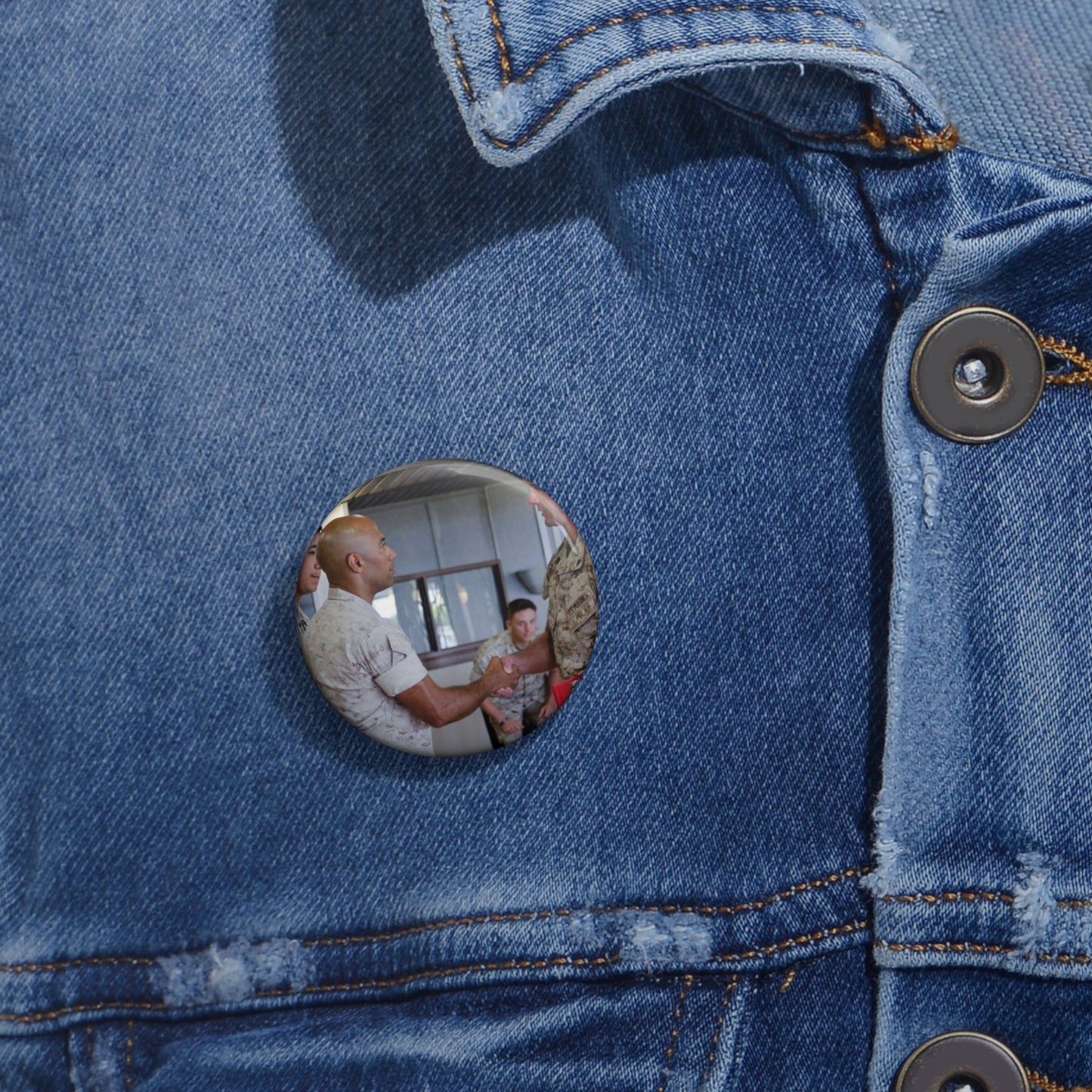 First Sgt. Miguel A. Betancourt III (second from left), Pin Buttons with Crisp Design