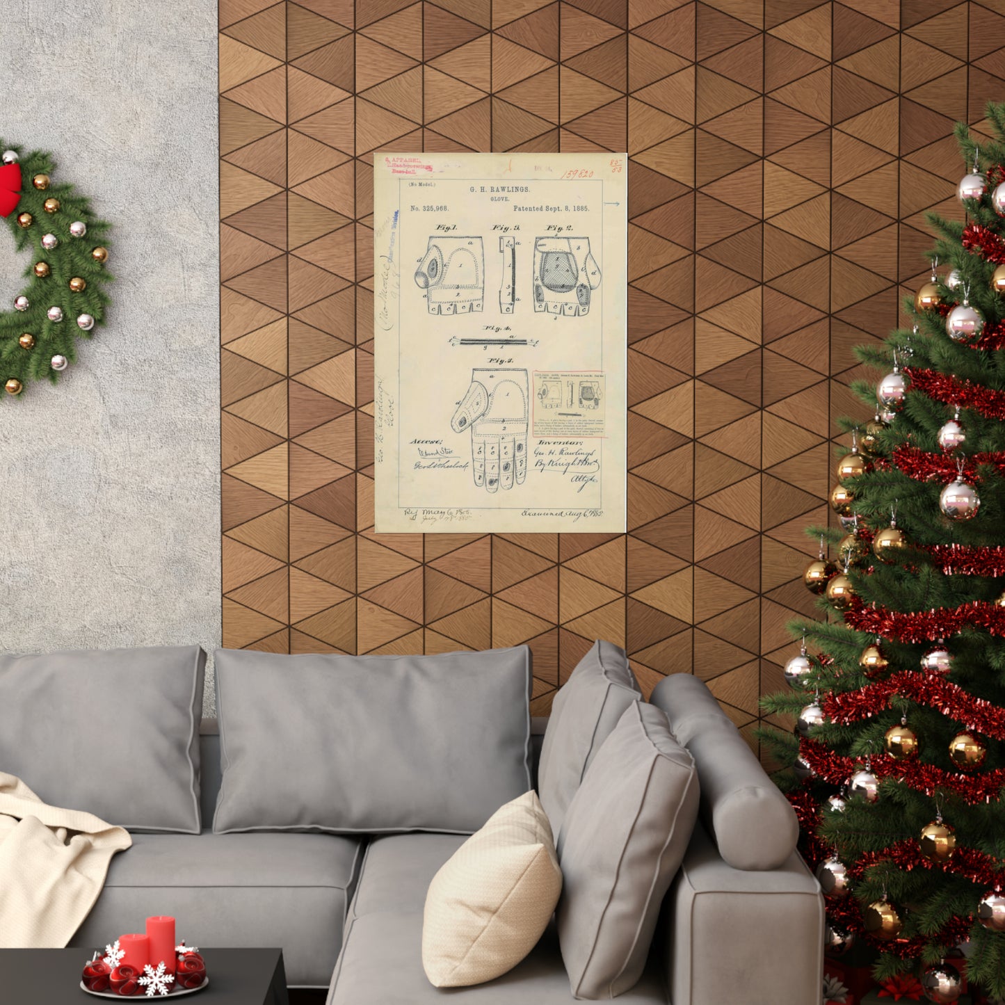 Patent drawing - Drawing for a "Base Ball Glove" Public domain image High Quality Matte Wall Art Poster for Home, Office, Classroom