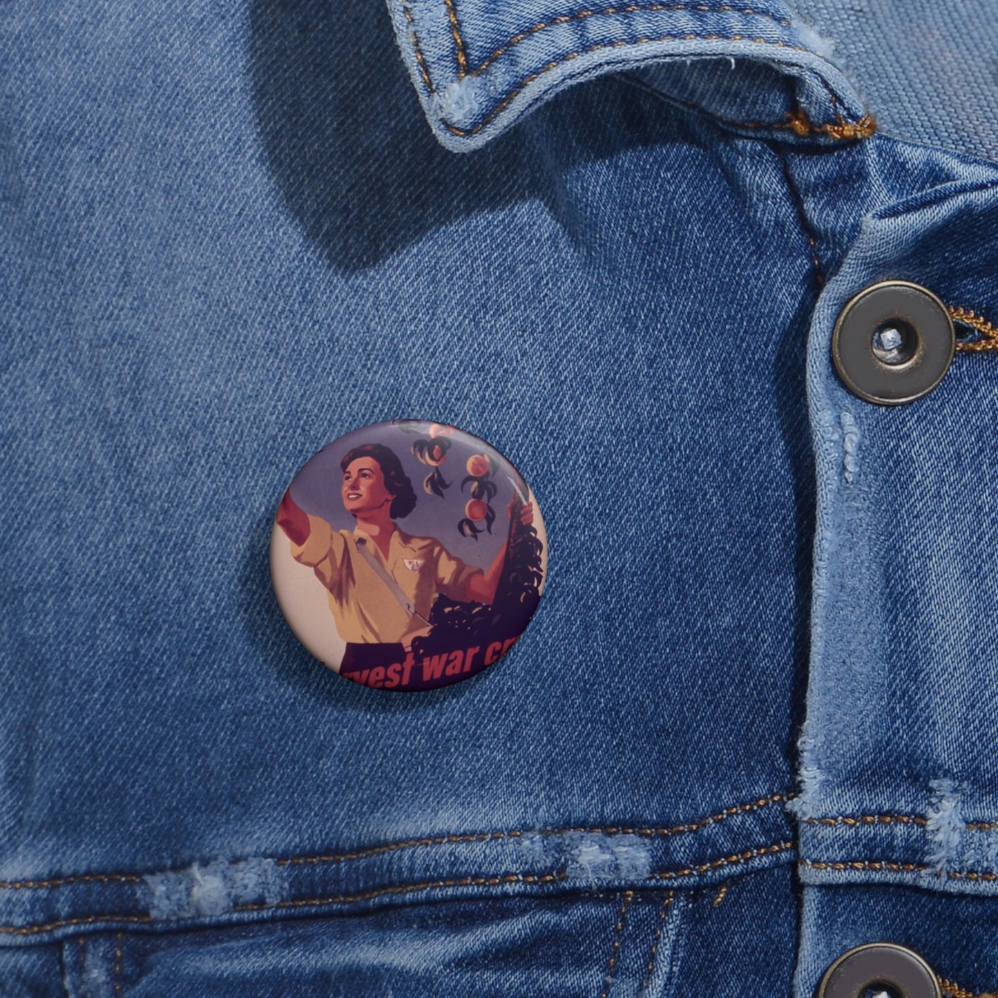 "Harvest War Crops, The Women's Land Army" - NARA - 514440 Pin Buttons with Crisp Design