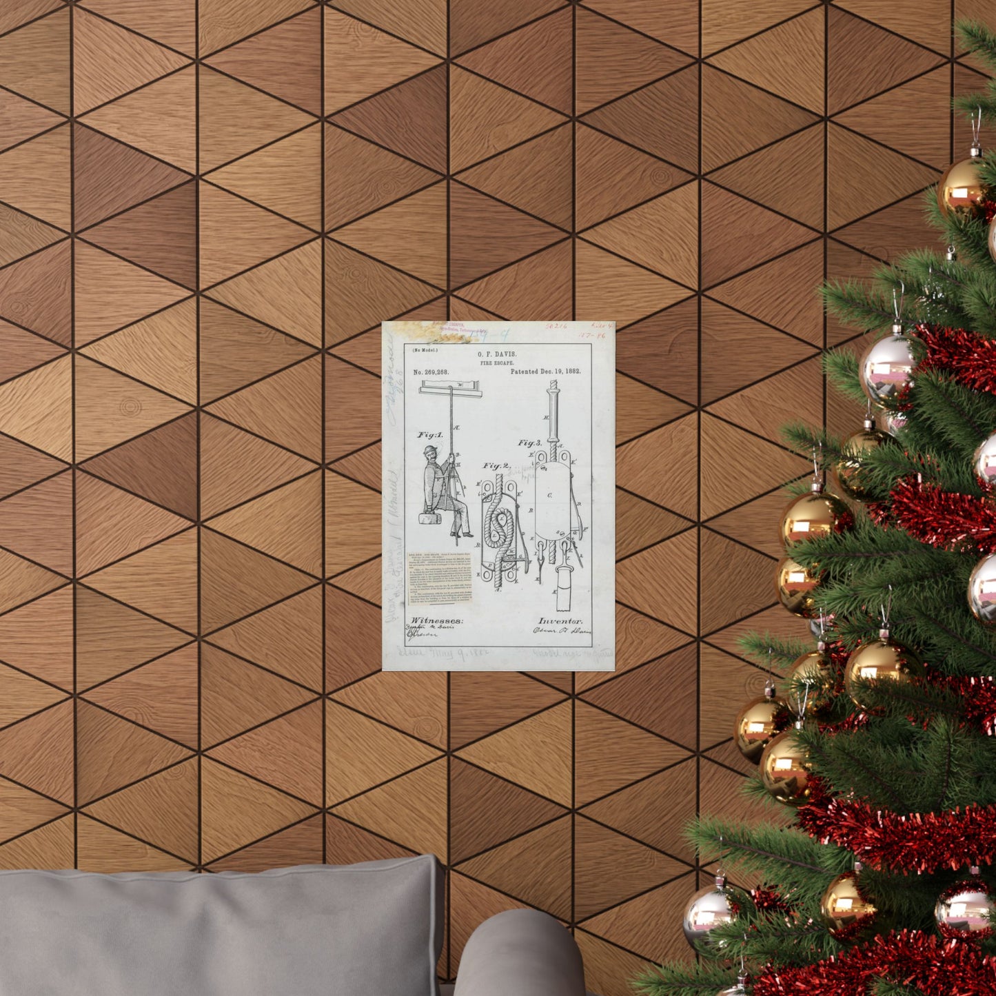 Patent Drawing of Engine - for O. F. Davis' Fire Escape Public domain image High Quality Matte Wall Art Poster for Home, Office, Classroom