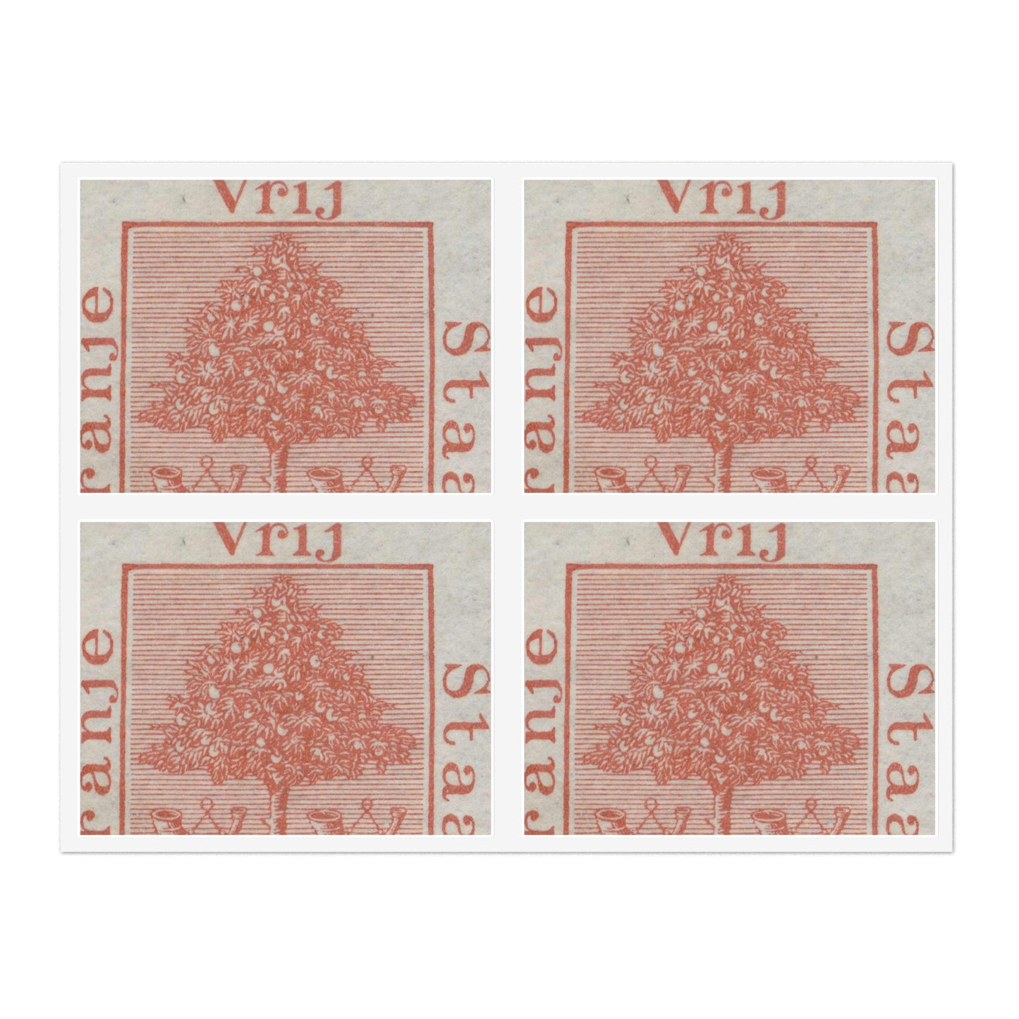 Frimärke ur Gösta Bodmans filatelistiska motivsamling, påbörjad 1950.Frimärke från Oranje -Fristaten. Motiv av apelsinträd med frukter och posthorn. Laminated UV Protective Vinyl Stickers