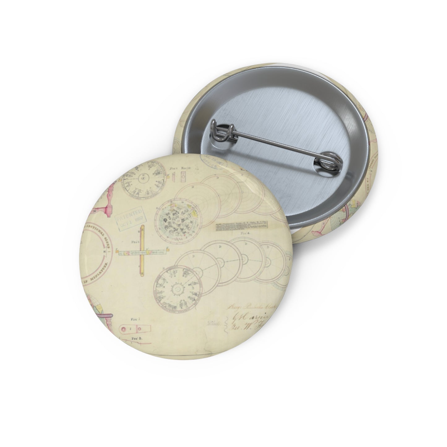 Patent drawing - Drawing of a Terrestrial Globe Public domain image Pin Buttons with Crisp Design