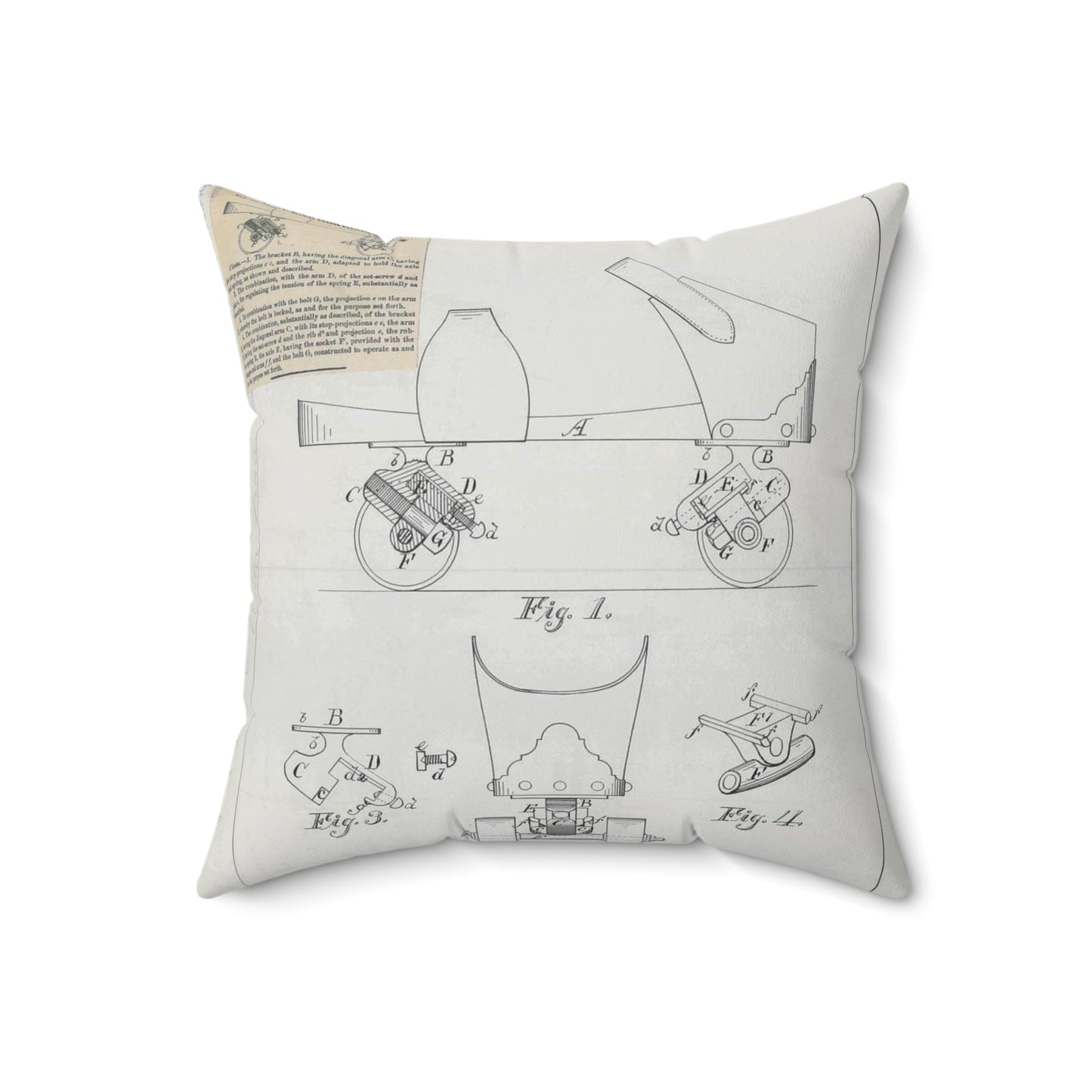 Patent drawing - for F. A. Combes' Roller Skate Public domain image Decorative Accent Square Pillow
