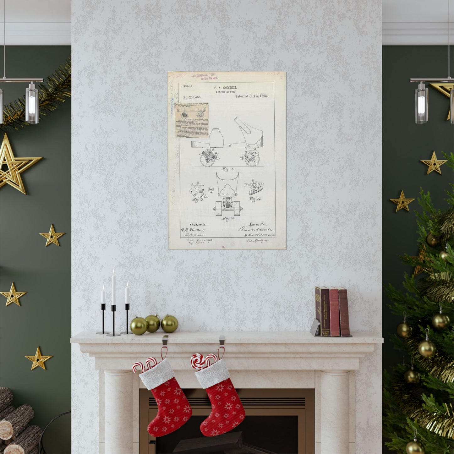 Patent drawing - for F. A. Combes' Roller Skate Public domain image High Quality Matte Wall Art Poster for Home, Office, Classroom