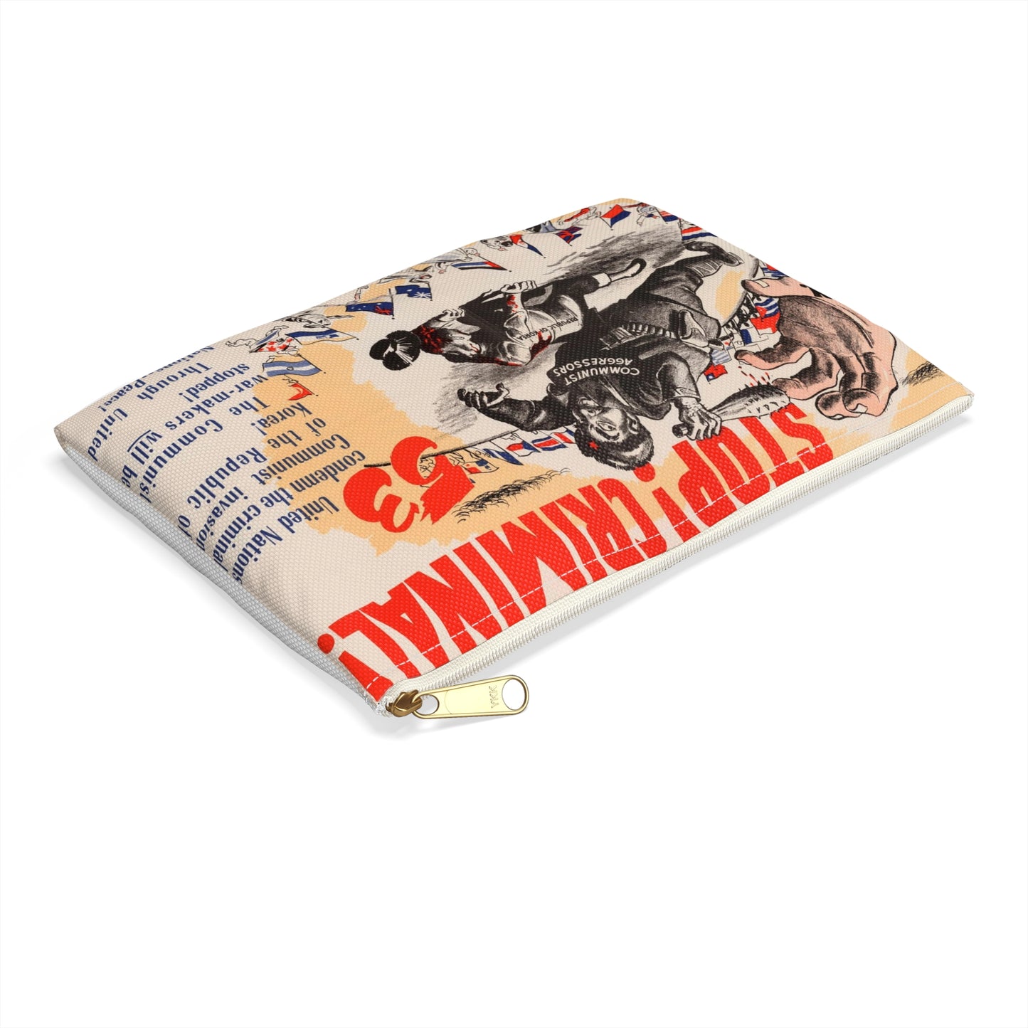 Stop Criminal!, Cold War American Propaganda poster Large Organizer Pouch with Black Zipper