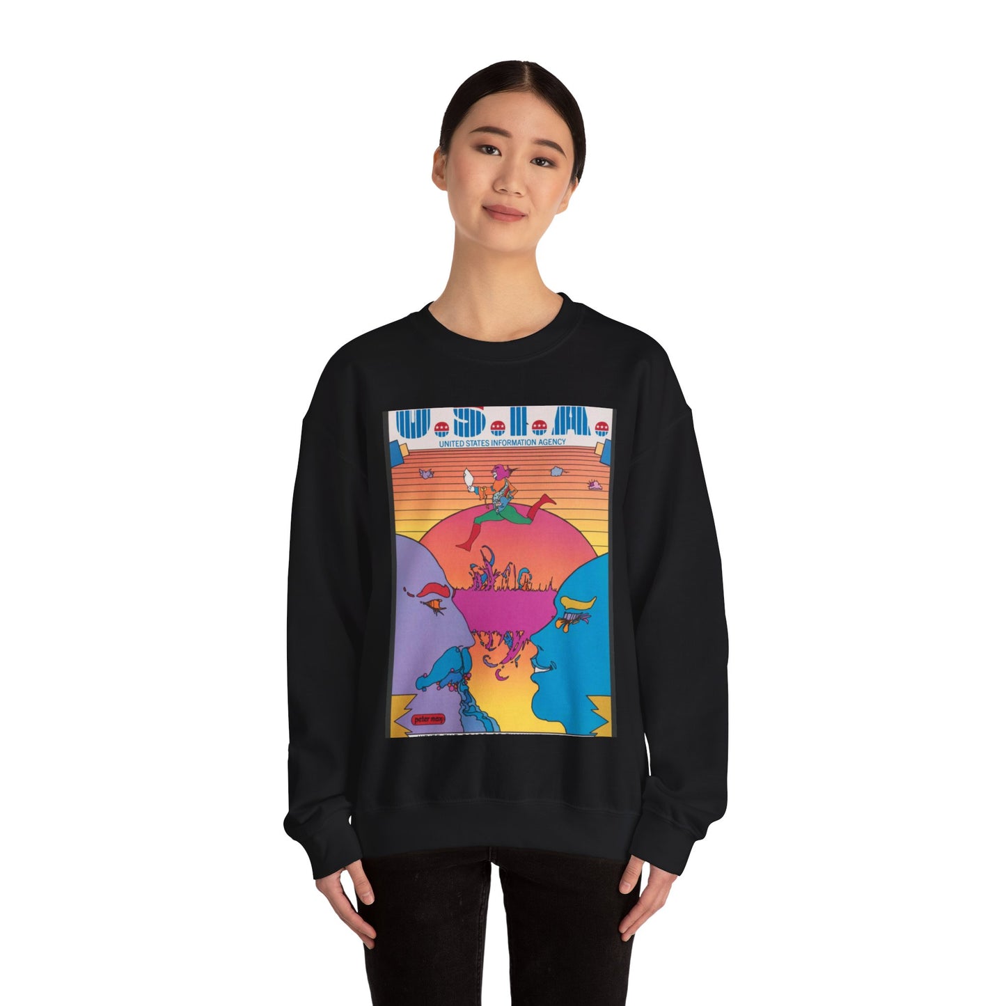 U.S.I.A. United States Information Agency Black Heavy Blend Adult Crew Neck SweatShirt