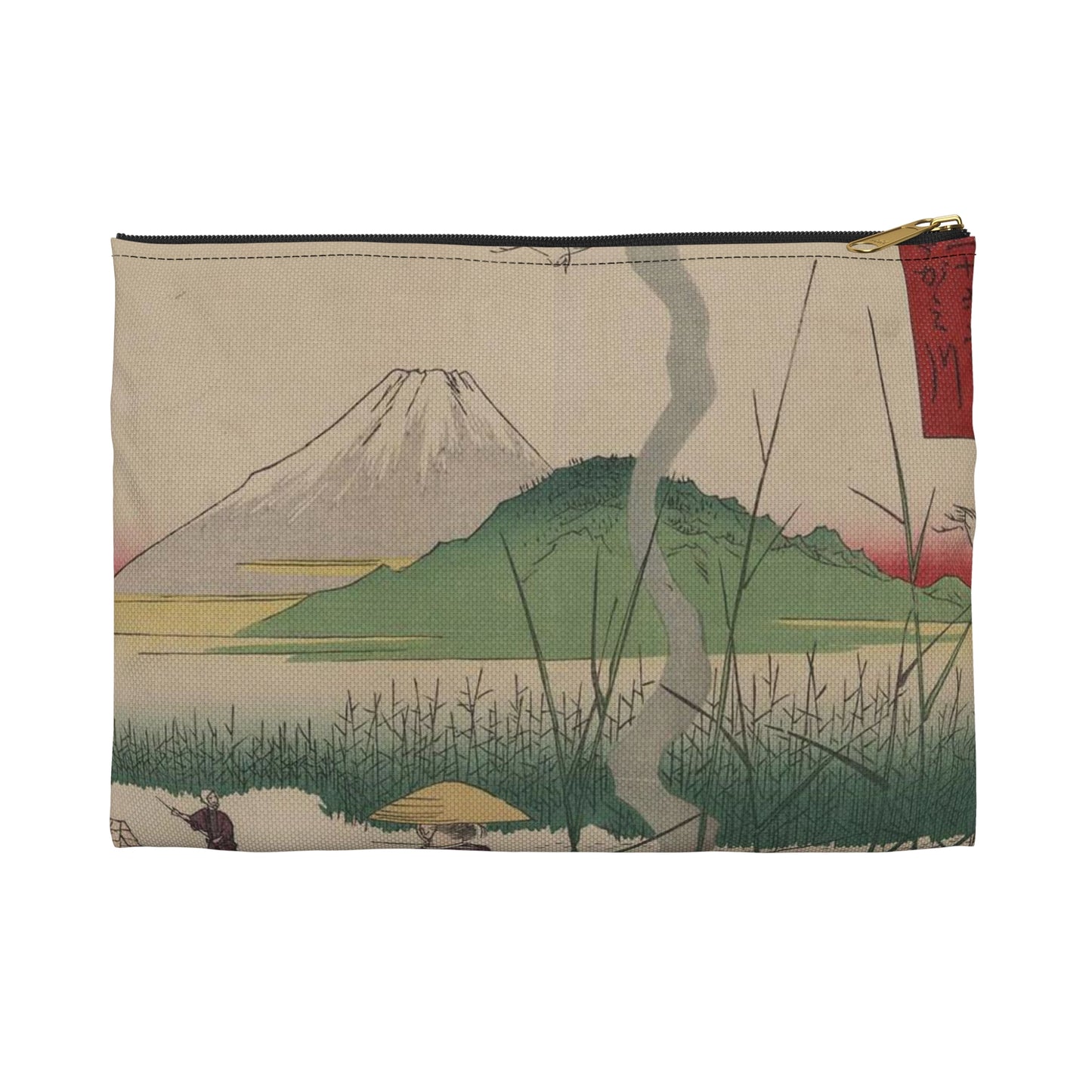 18 - The Sagami River - A painting of a man standing on a boat in a body of water Large Organizer Pouch with Black Zipper