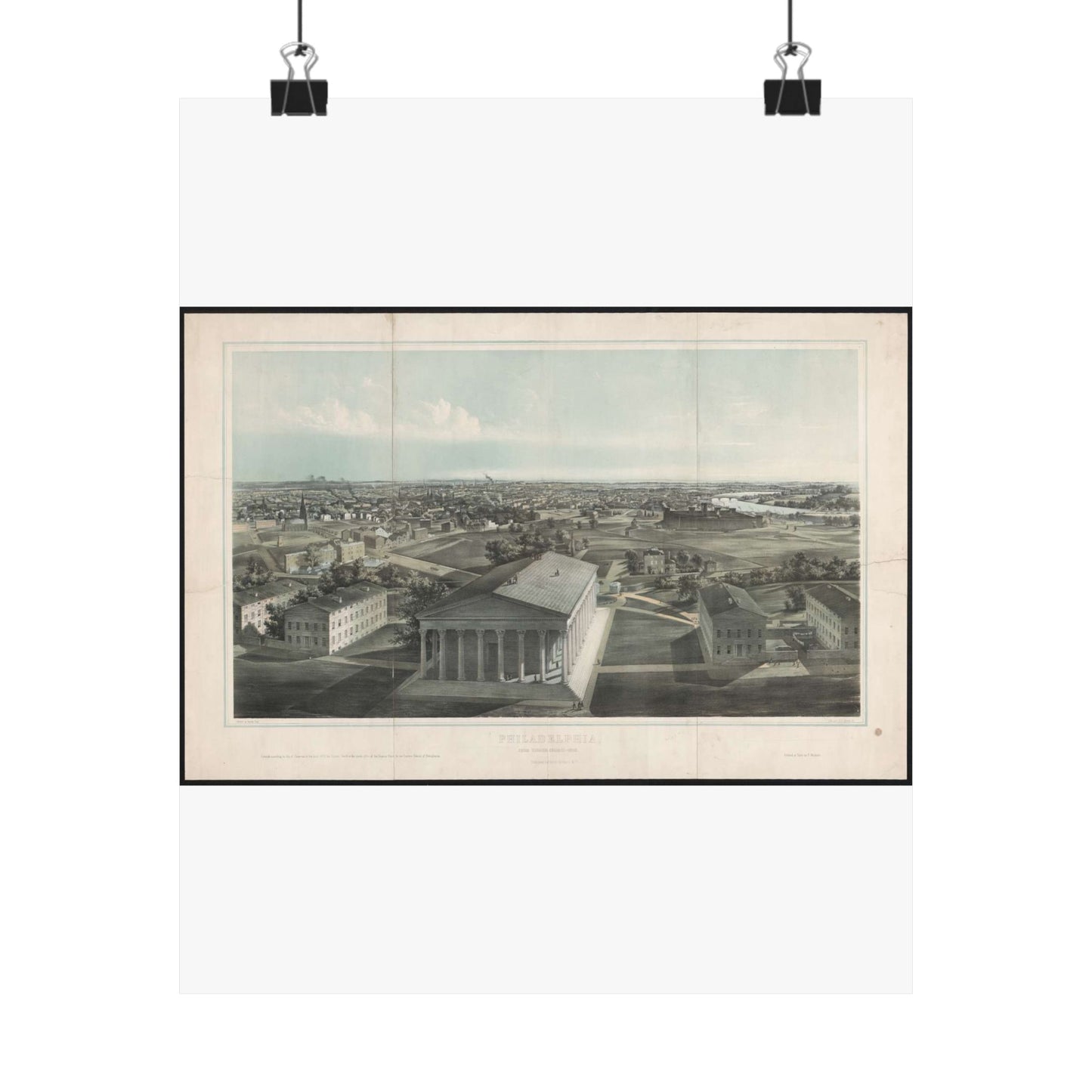 Philadelphia, from Girard College-1850 / J. W. Hill & Smith, del. ; lith. par B. F. Smith Jr. ; printed in tints by F. Michelin. High Quality Matte Wall Art Poster for Home, Office, Classroom