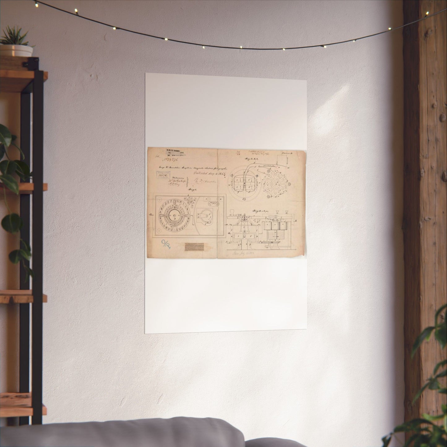 Patent drawing - Drawing of Improvements in Magneto-electric Telegraphs Public domain image High Quality Matte Wall Art Poster for Home, Office, Classroom