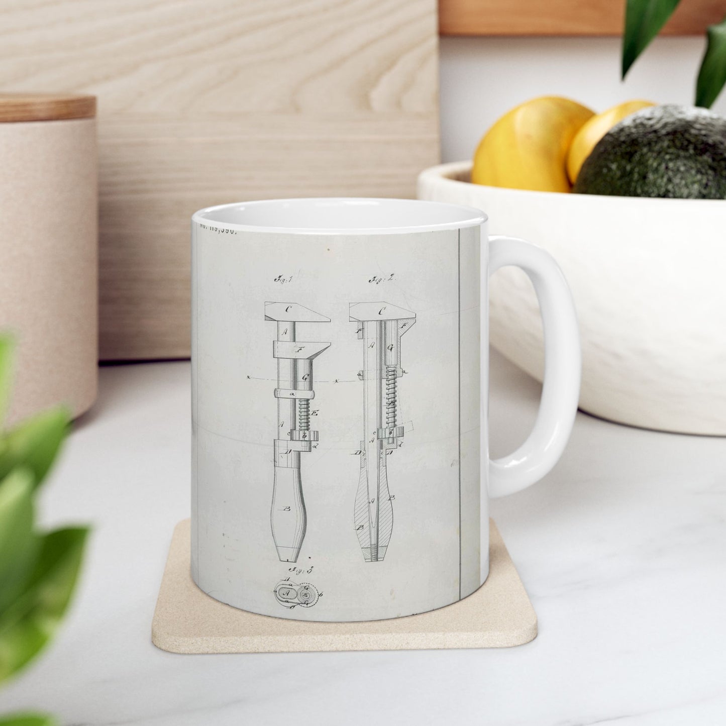 Patent Drawing of Engine - for J. Gates' Monkey Wrench Public domain image Beautiful Novelty Ceramic Coffee Mug 11oz