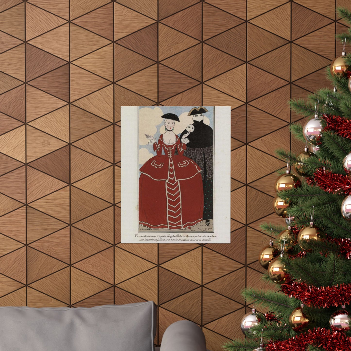 Fancy dress (Travestissement d'aprés Longhi - Robe de damas galonnée de blanc sur laquelle on jettera une baiite de taffetas noir et de dentelle) (CBL WEp 0847) High Quality Matte Wall Art Poster for Home, Office, Classroom