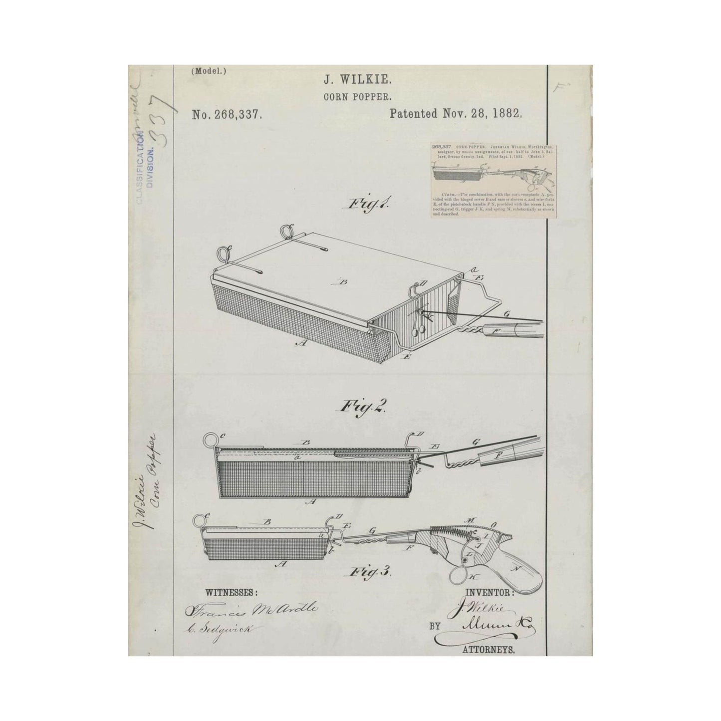 Patent Drawing of Engine - for J. Wilkie's Corn Popper Public domain image High Quality Matte Wall Art Poster for Home, Office, Classroom
