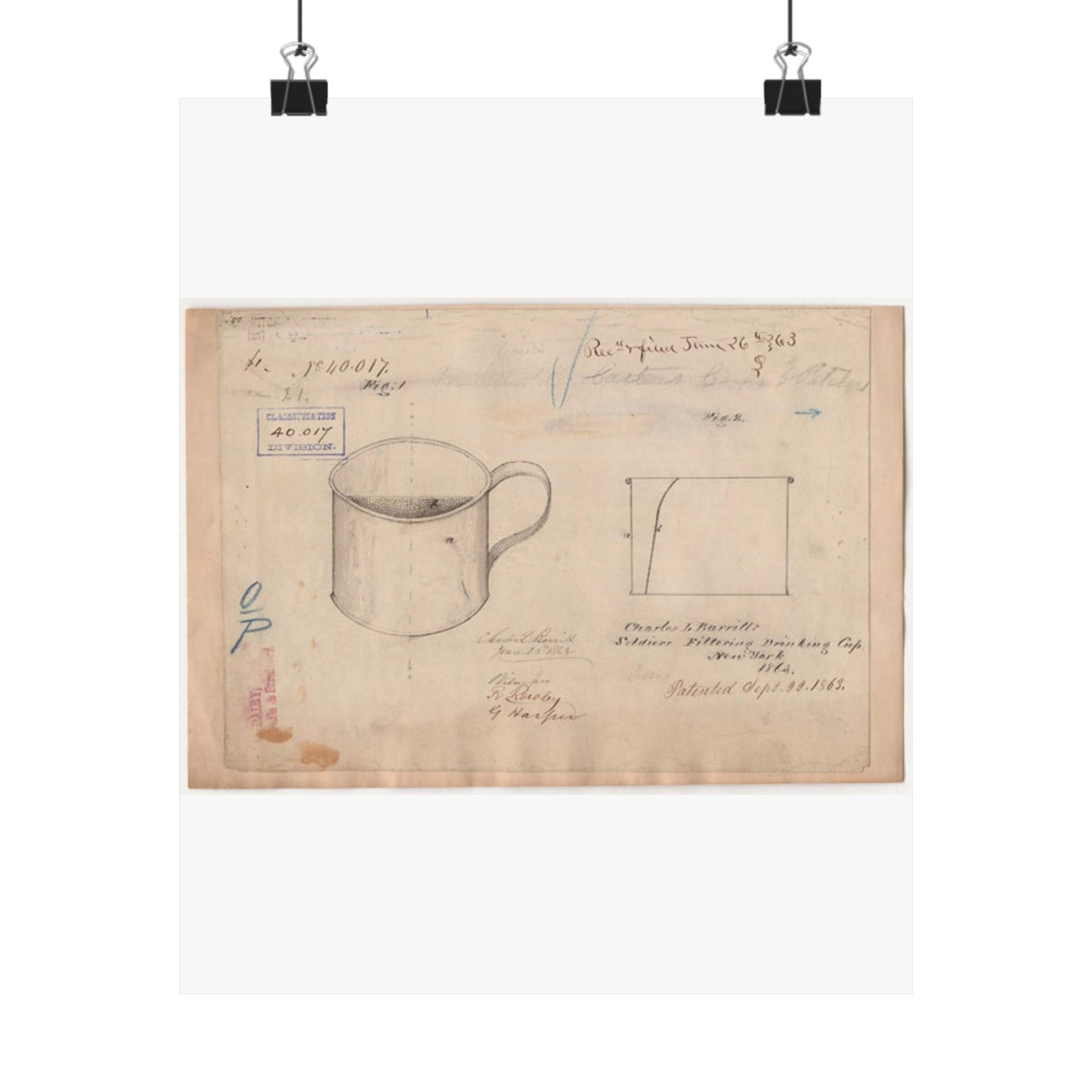 Patent drawing - Drawing of Soldiers Filtering Drinking Cup Public domain image High Quality Matte Wall Art Poster for Home, Office, Classroom