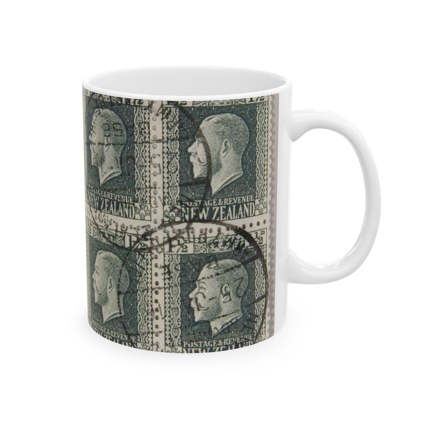 Block of one and a half penny 'King George V' definitive stamps in grey slate Beautiful Novelty Ceramic Coffee Mug 11oz
