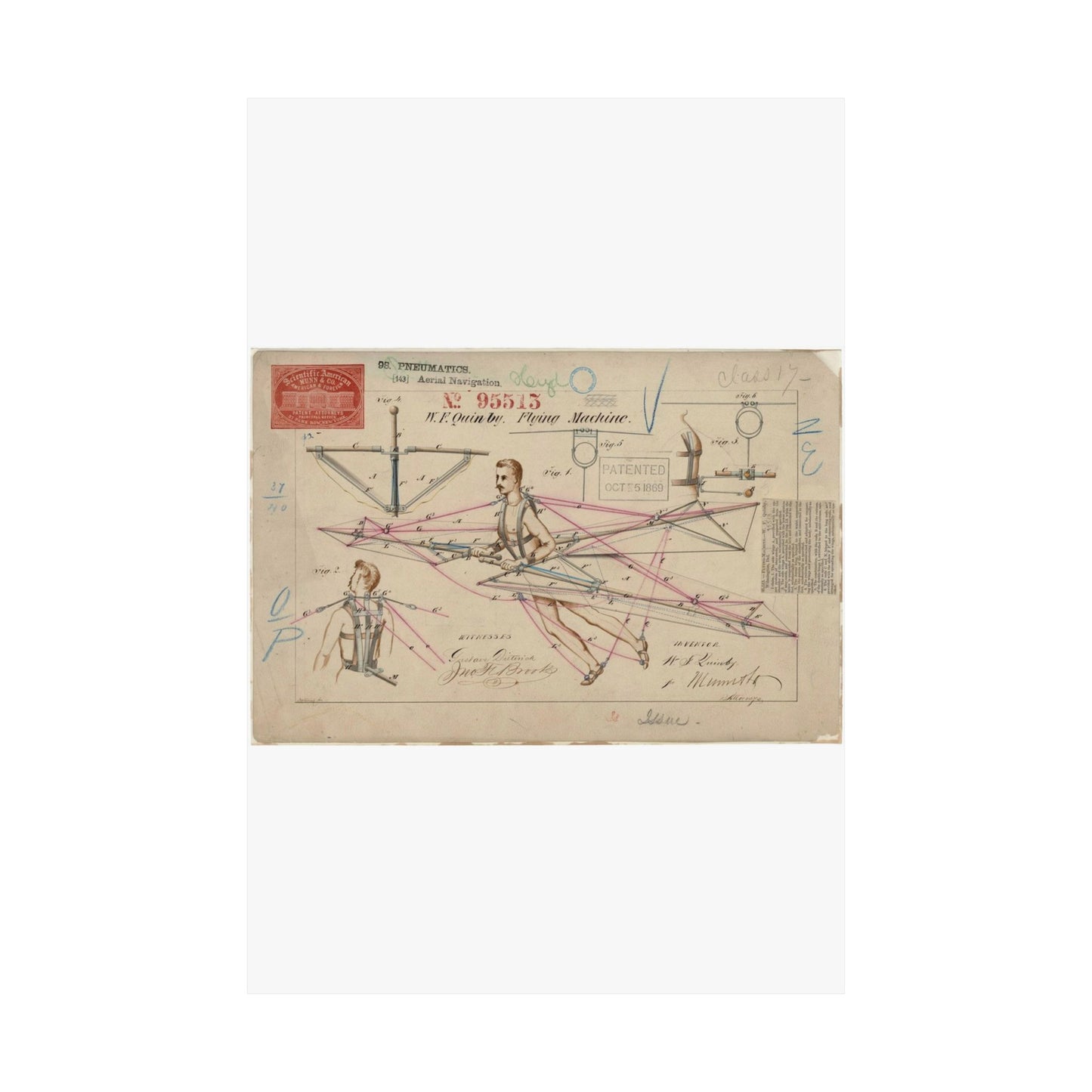 Patent drawing - for a Flying Machine Public domain image High Quality Matte Wall Art Poster for Home, Office, Classroom