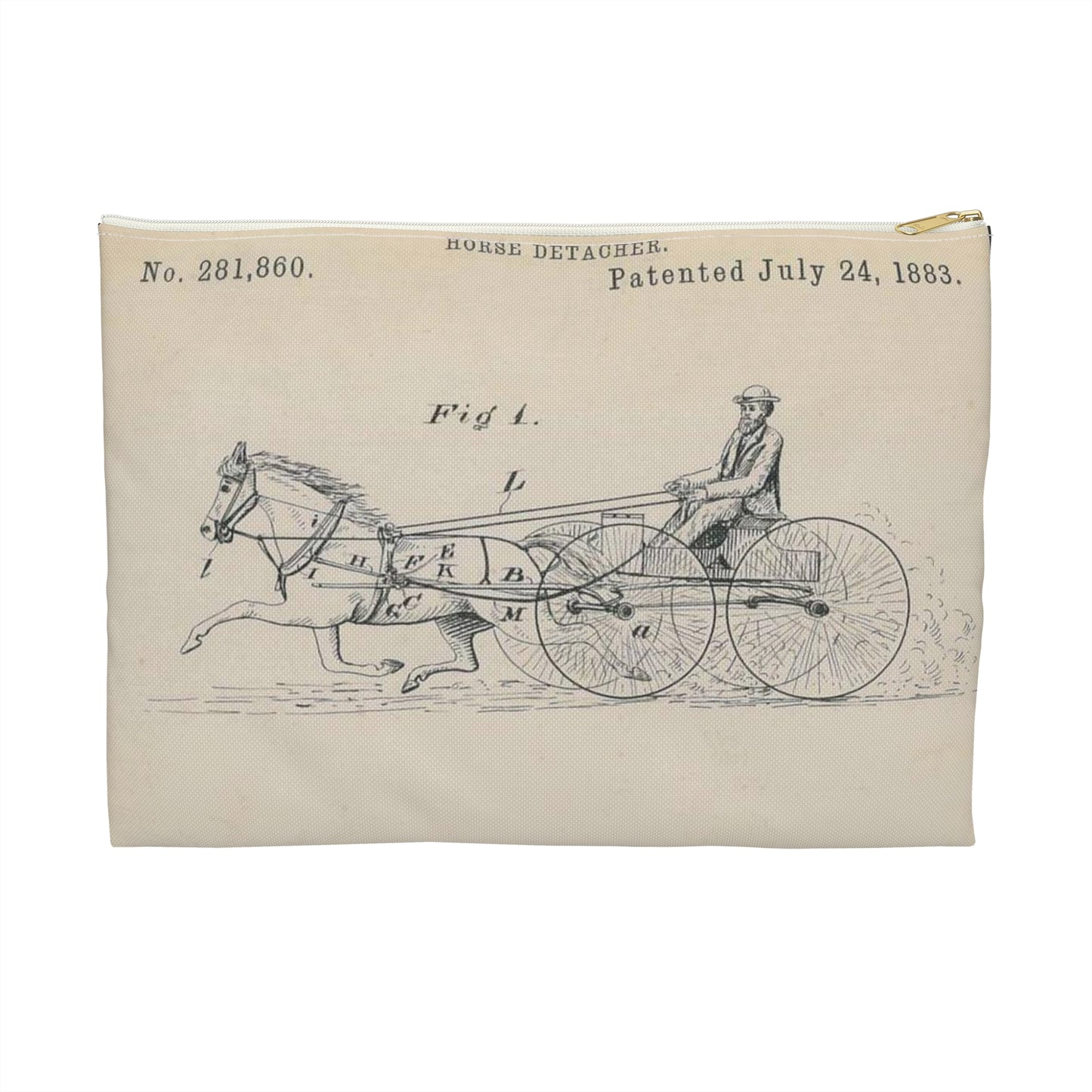 Patent drawing - for O. T. Jones' Horse Detacher Public domain image Large Organizer Pouch with Black Zipper