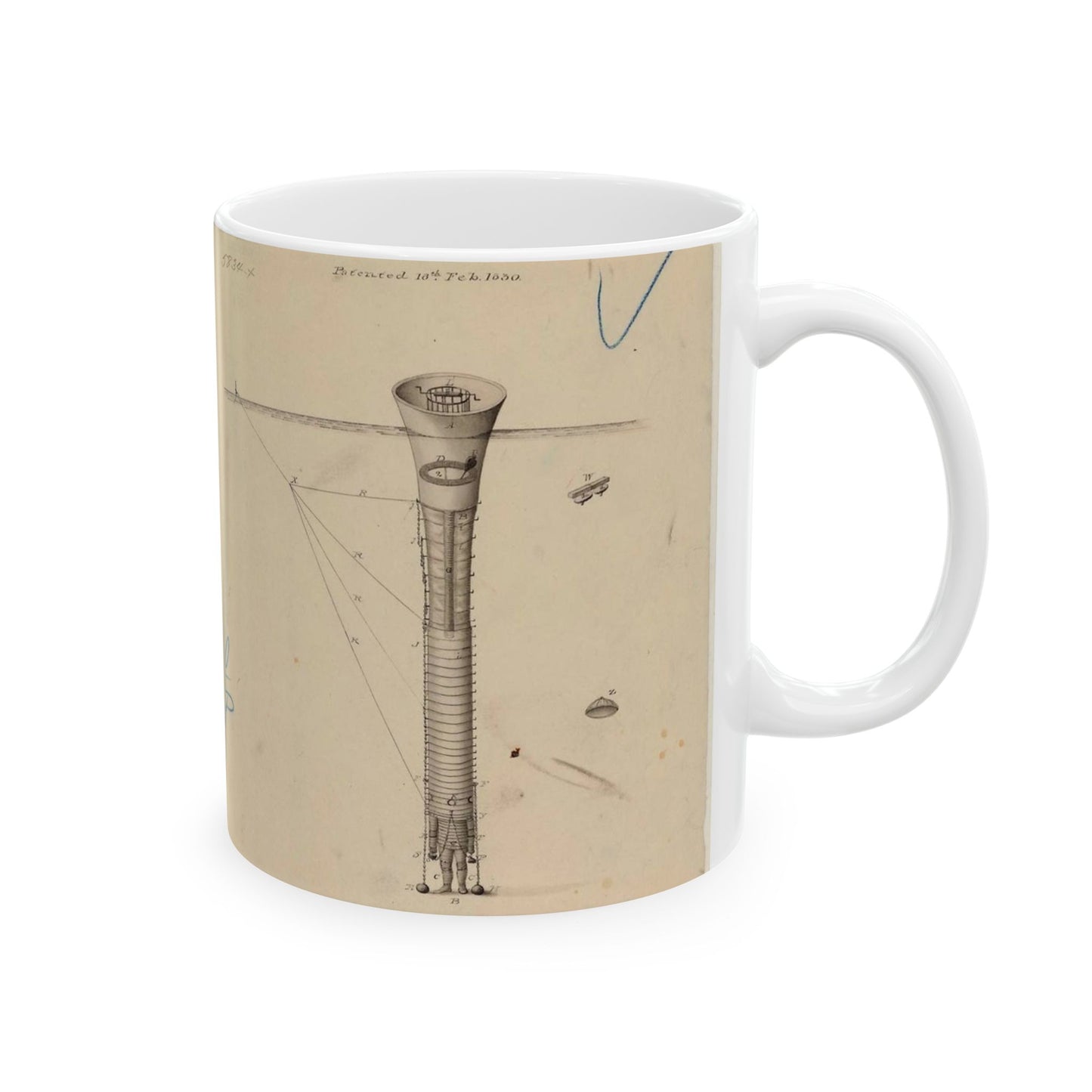 Patent drawing - Drawing of Submarine Explorer - Public domain portrait drawing Public domain image Beautiful Novelty Ceramic Coffee Mug 11oz