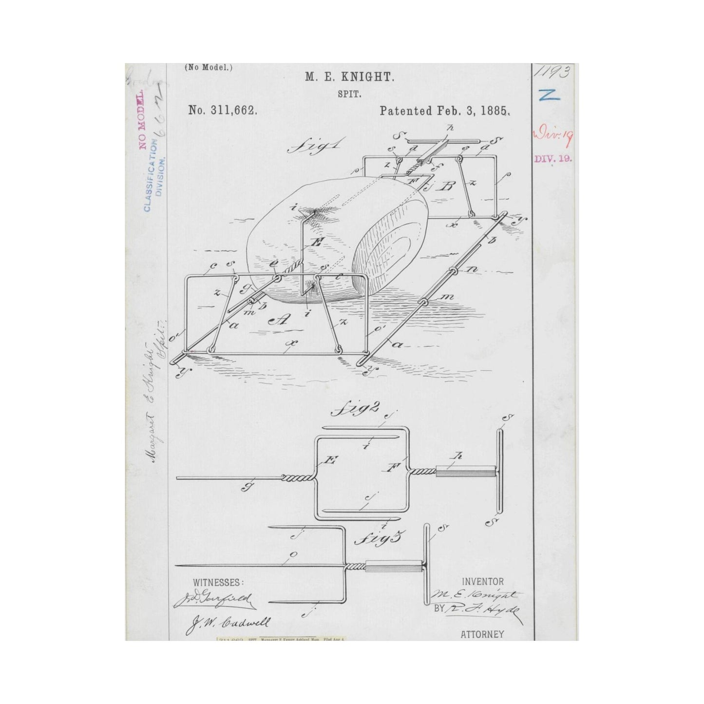 Patent drawing - for M. E. Knight's Spit Public domain image High Quality Matte Wall Art Poster for Home, Office, Classroom