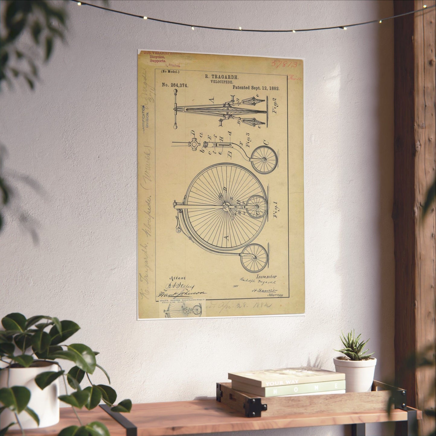 Patent drawing - Drawing of a Velocipede Public domain image High Quality Matte Wall Art Poster for Home, Office, Classroom