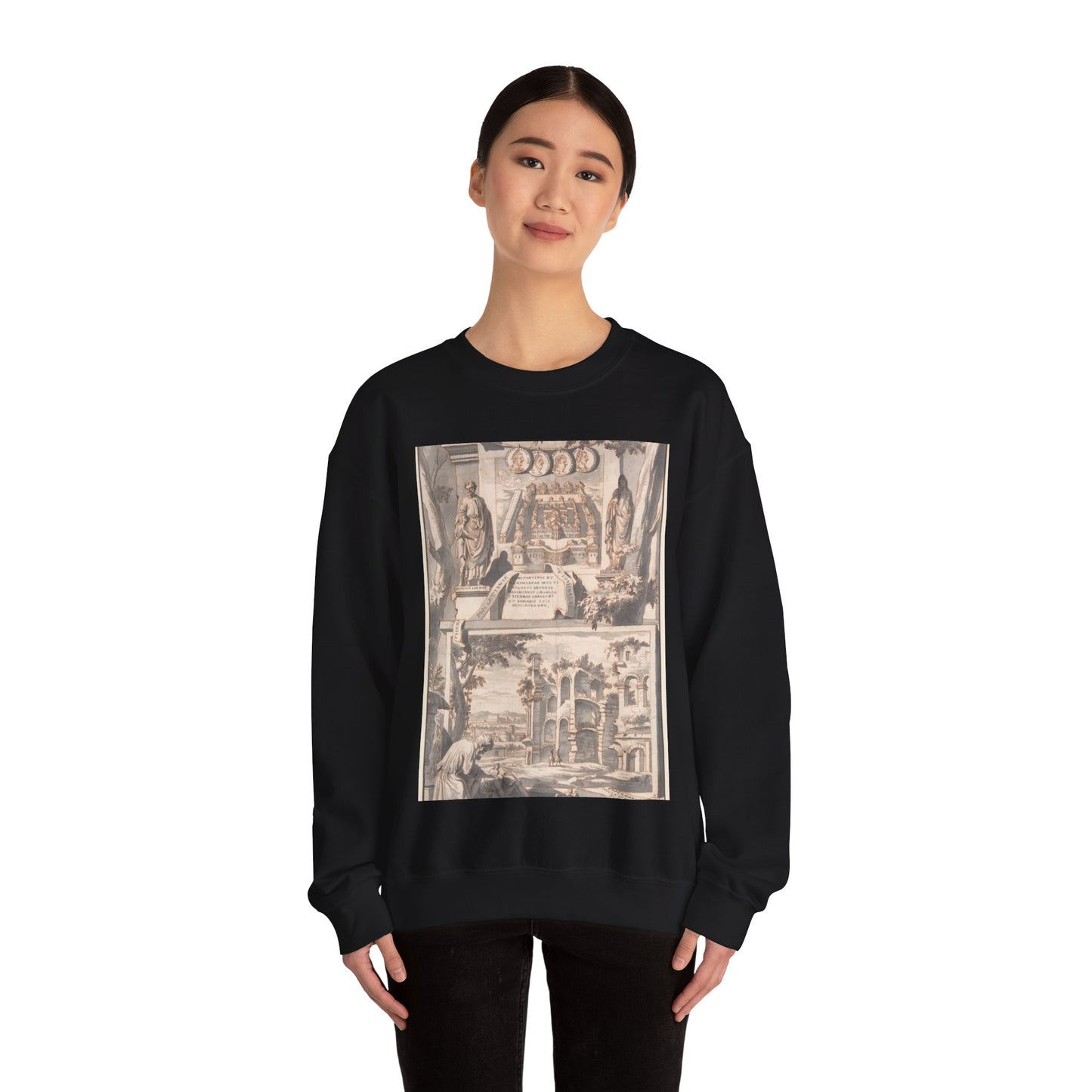 A Reconstruction of the Thermae of Diocletian (above) and a View of the Ruins (below) Black Heavy Blend Adult Crew Neck SweatShirt