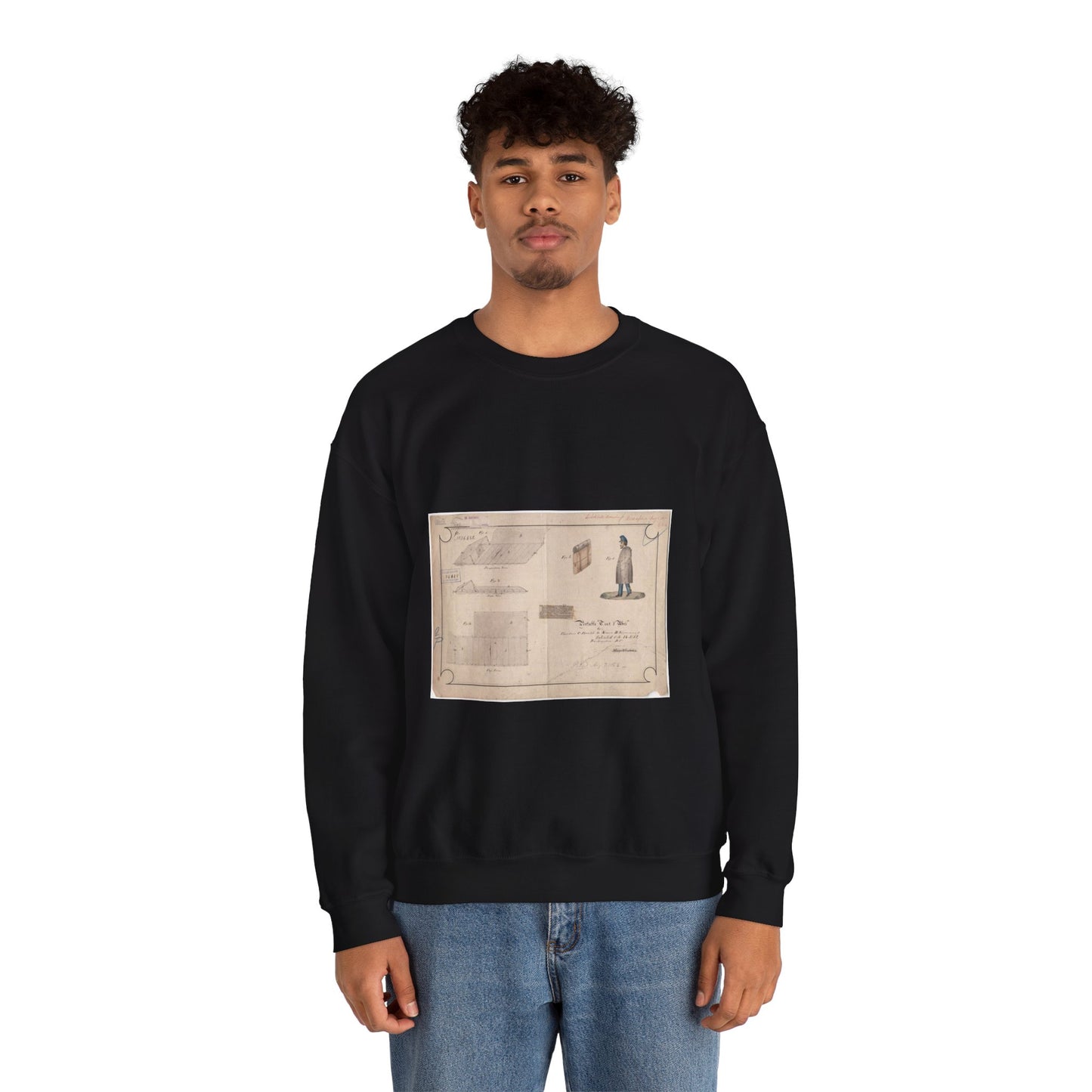 Patent drawing - Drawing of Portable Tent and Abri Public domain image Black Heavy Blend Adult Crew Neck SweatShirt