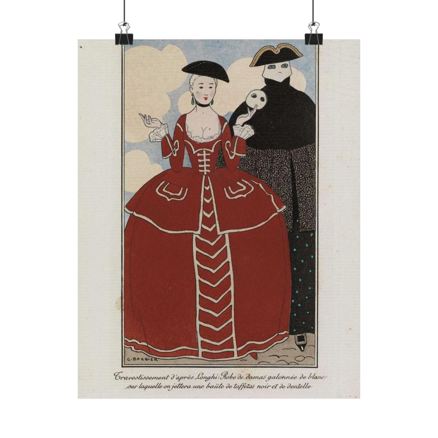 Fancy dress (Travestissement d'aprés Longhi - Robe de damas galonnée de blanc sur laquelle on jettera une baiite de taffetas noir et de dentelle) (CBL WEp 0847) High Quality Matte Wall Art Poster for Home, Office, Classroom
