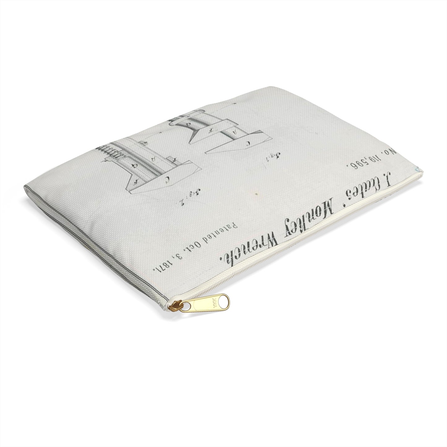 Patent Drawing of Engine - for J. Gates' Monkey Wrench Public domain image Large Organizer Pouch with Black Zipper