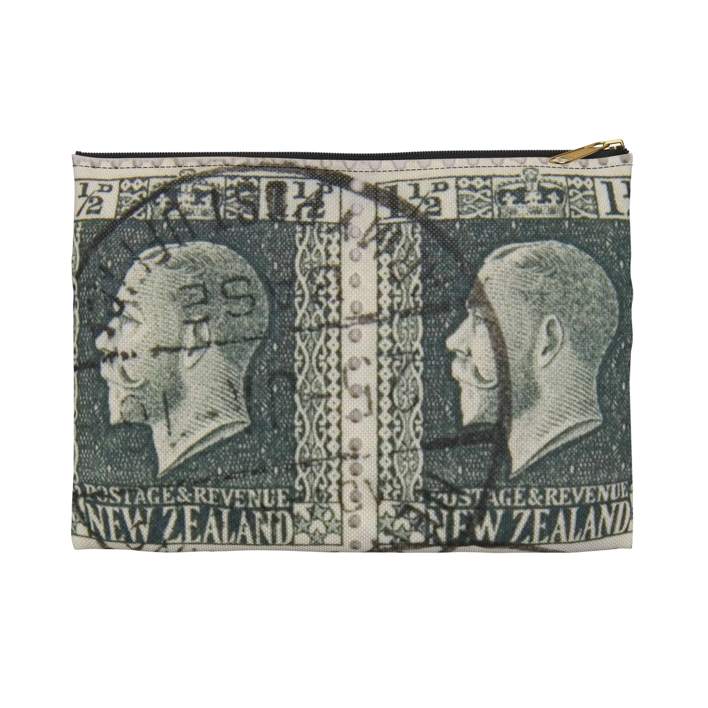 Block of one and a half penny 'King George V' definitive stamps in grey slate Large Organizer Pouch with Black Zipper